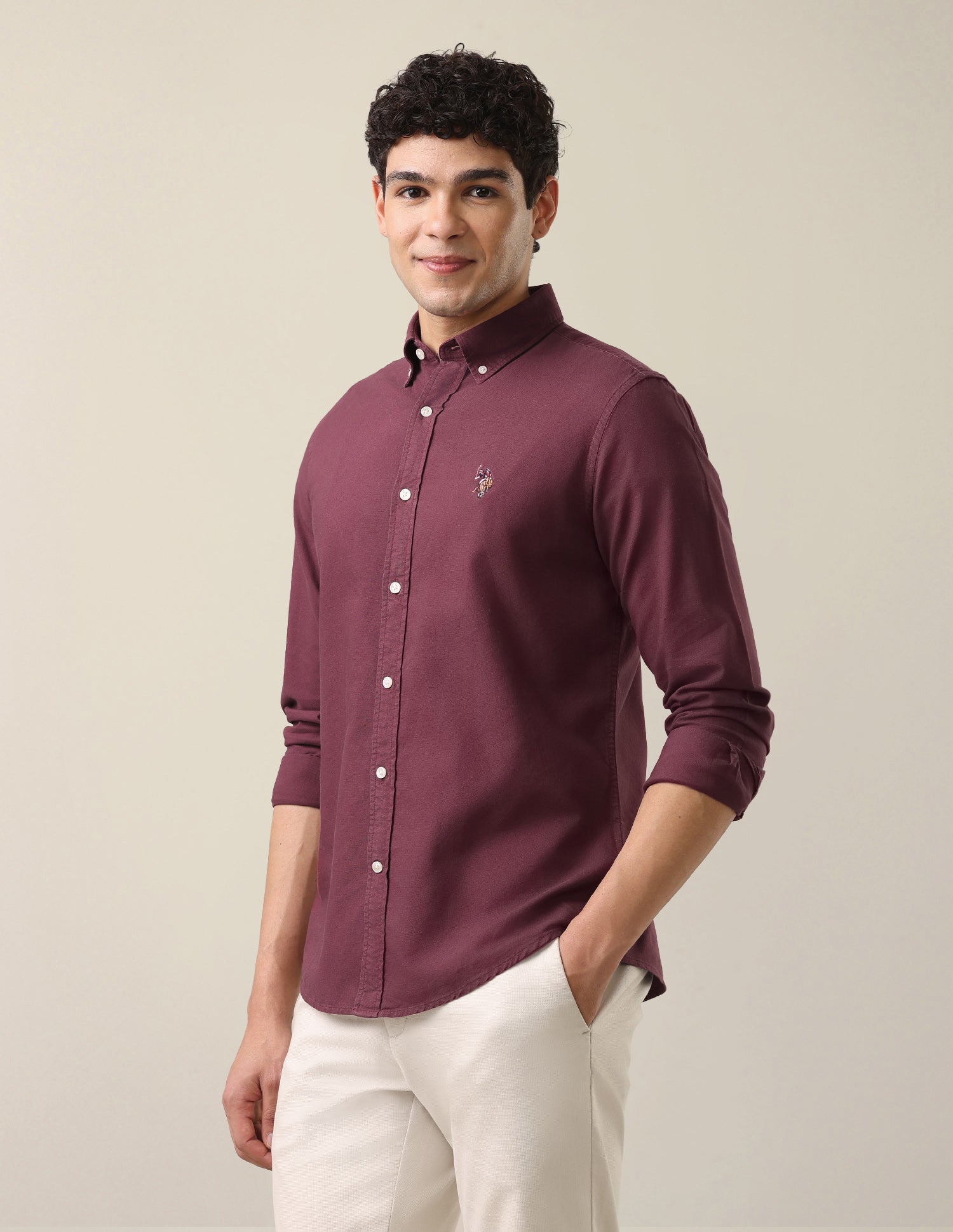 Oxford Tailored Fit Button-Down Collar Shirt Wine - U.S. Polo Assn. India | Large