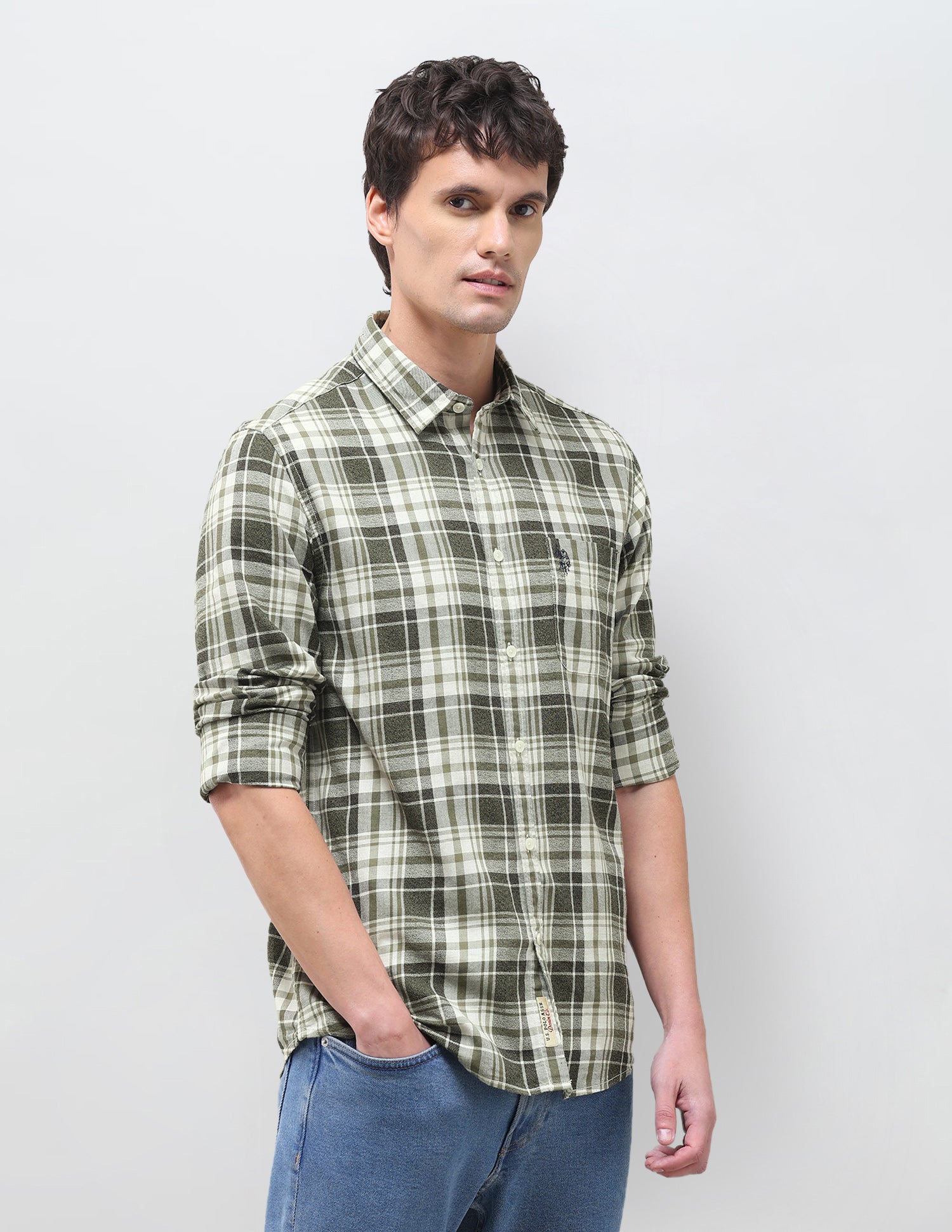 Plaid Checked Regular Fit Shirt Olive - U.S. Polo Assn. India | Large