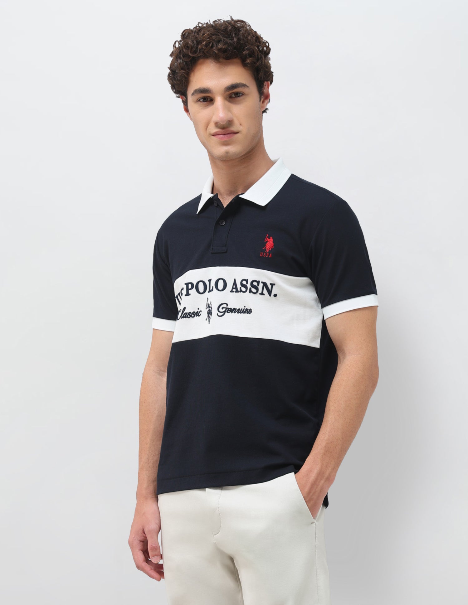 Colorblocked Brand Embroidered Slim Fit Polo Shirt Navy - U.S. Polo Assn. India | Large