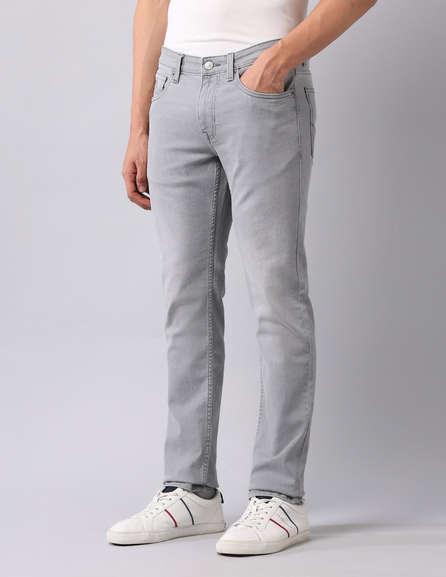 Brandon Slim Tapered Fit Grey Jeans Light Grey - U.S. Polo Assn. India | Large