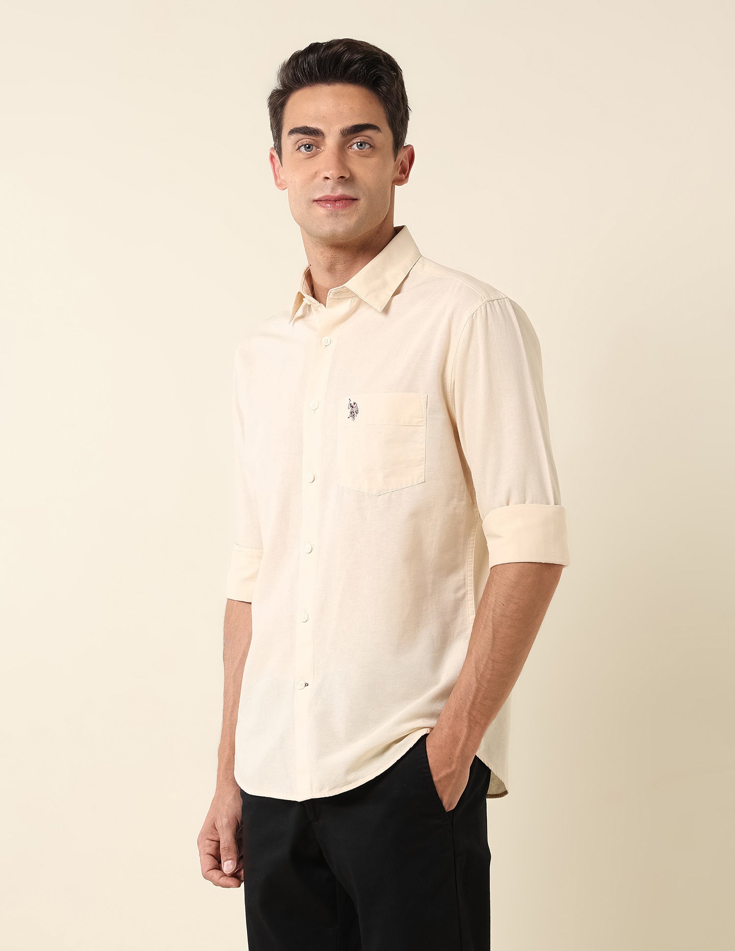 Pure Cotton Twill Shirt Cream - U.S. Polo Assn. India | Large