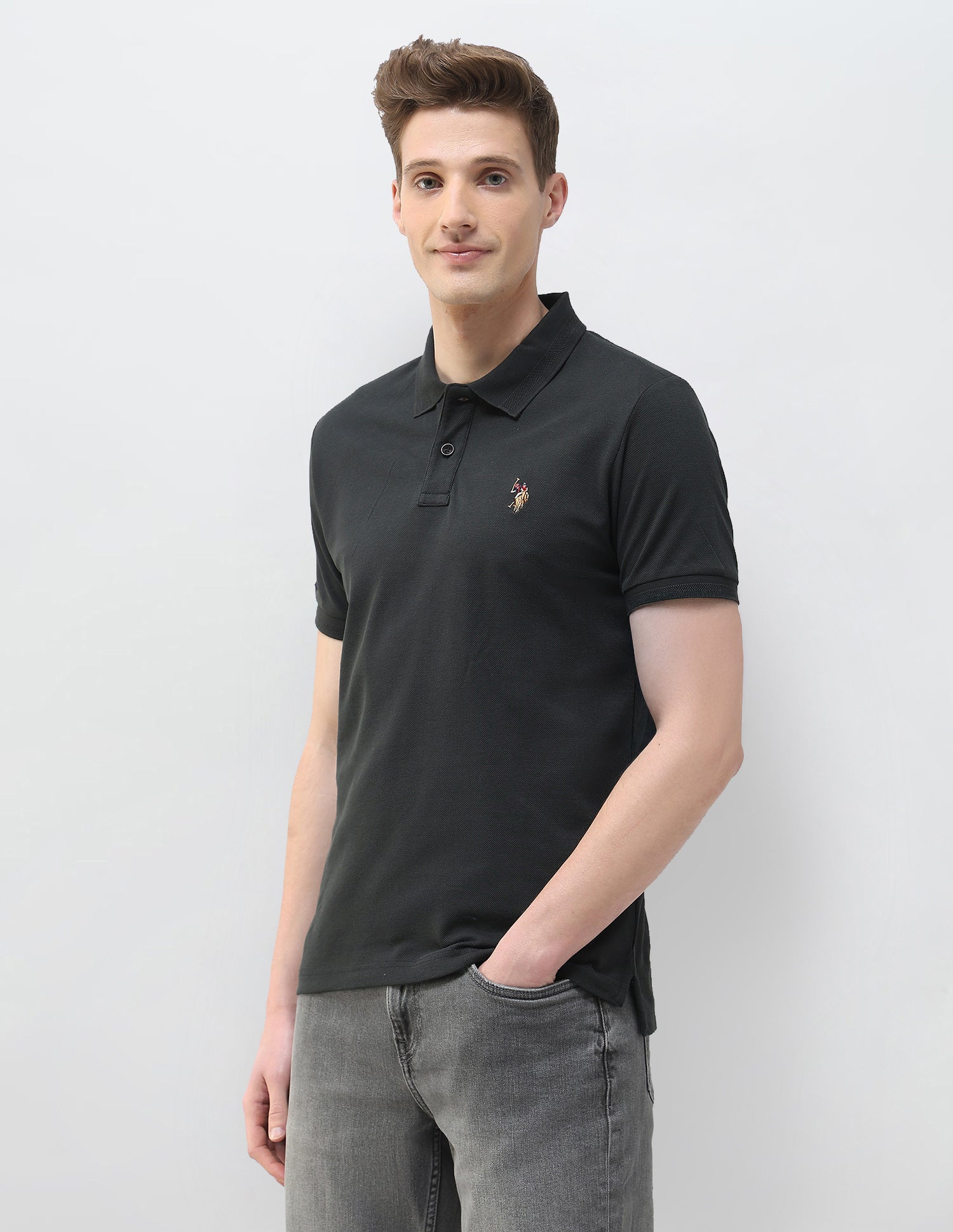 Motel On The Coast Muscle Fit Polo Shirt Dark Grey - U.S. Polo Assn. India | Large
