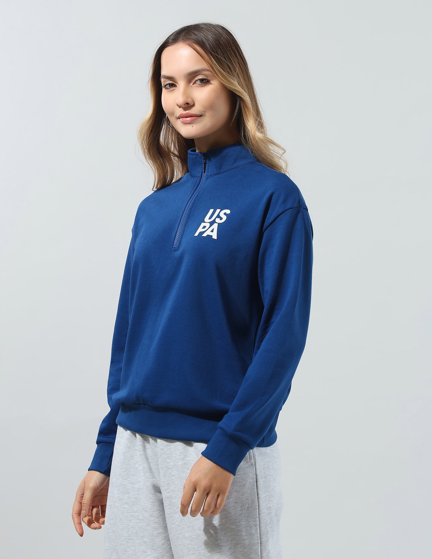 Solid Regular Fit Sweatshirt Blue - U.S. Polo Assn. India | Large