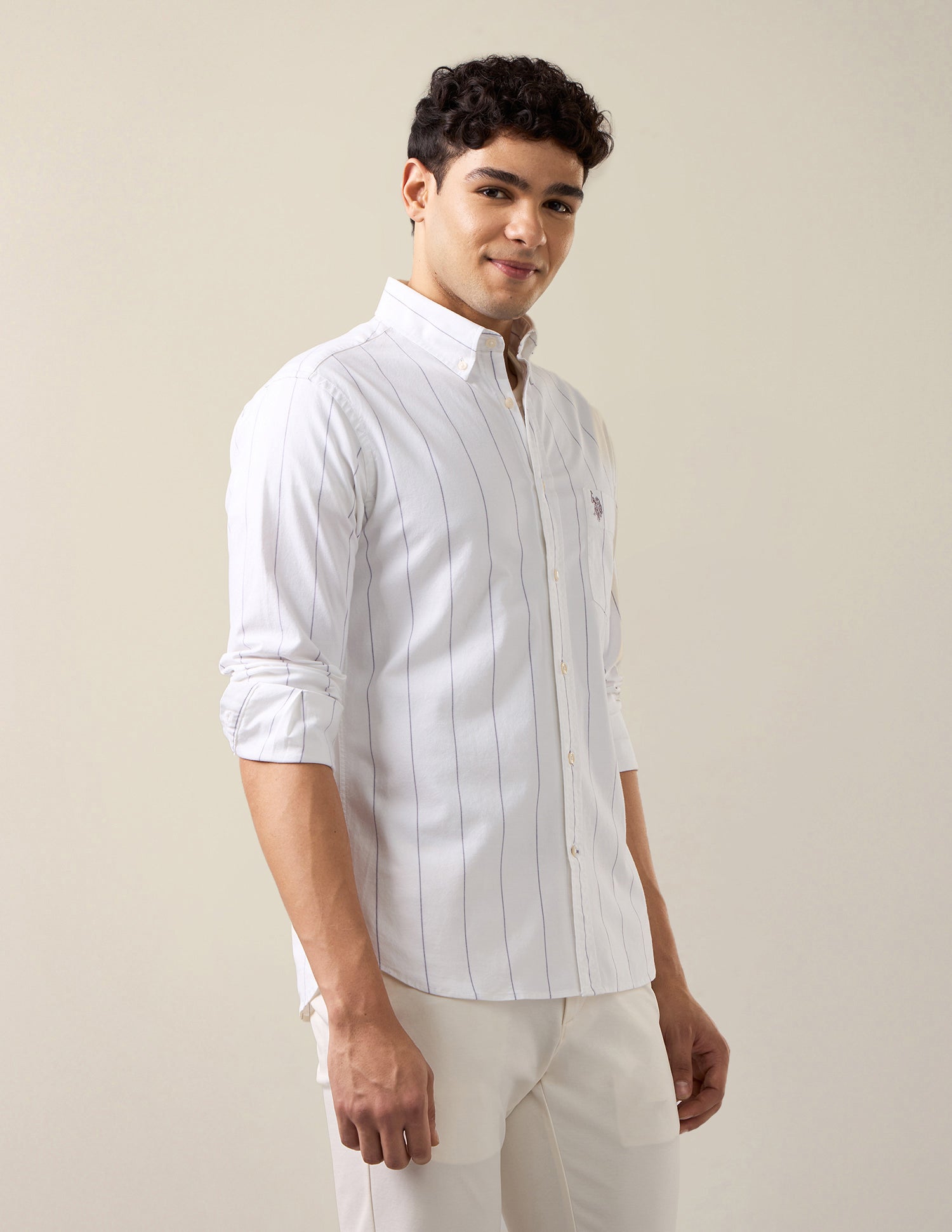 Vertical Striped Oxford Shirt Purple - U.S. Polo Assn. India | Large