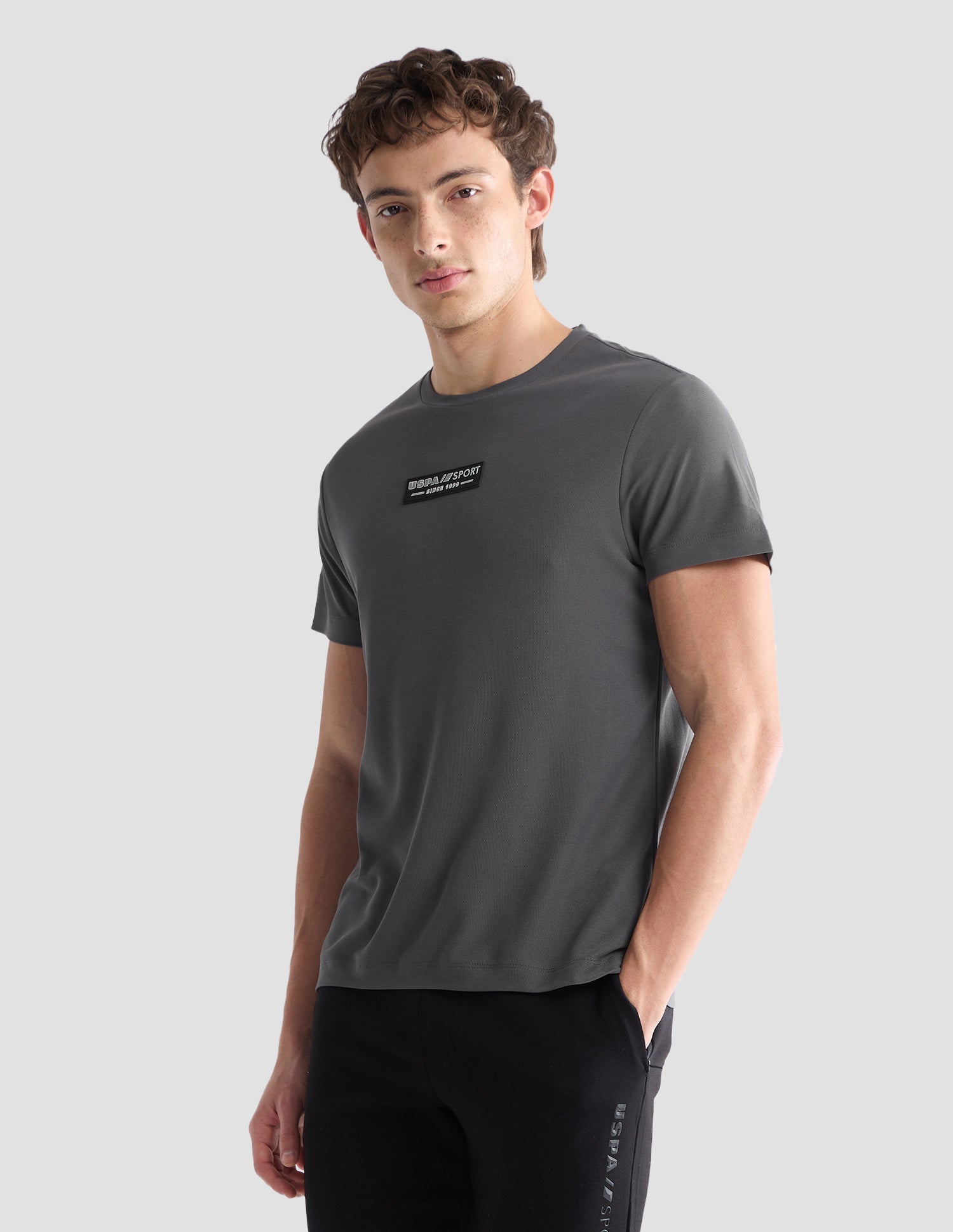 Solid Slim Fit Active T-Shirt Dark Grey - U.S. Polo Assn. India | Large
