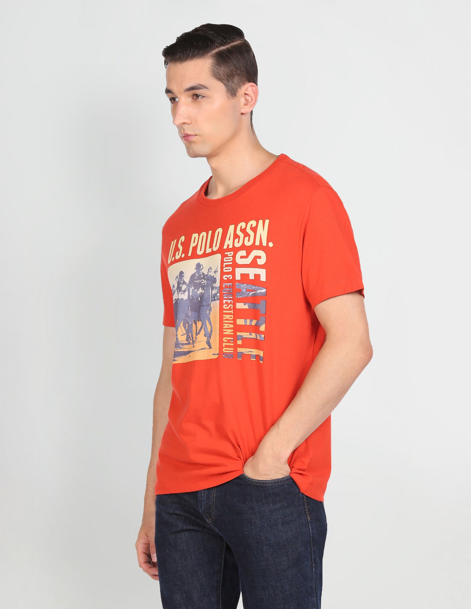 Men Red Crew Neck Brand Print T-Shirt Red - U.S. POLO ASSN. | Large