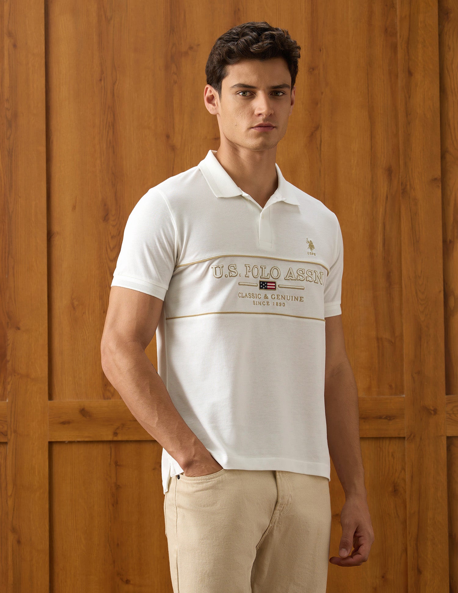 Brand Embroidered Slim Fit Polo Shirt Off White - U.S. Polo Assn. India | Large