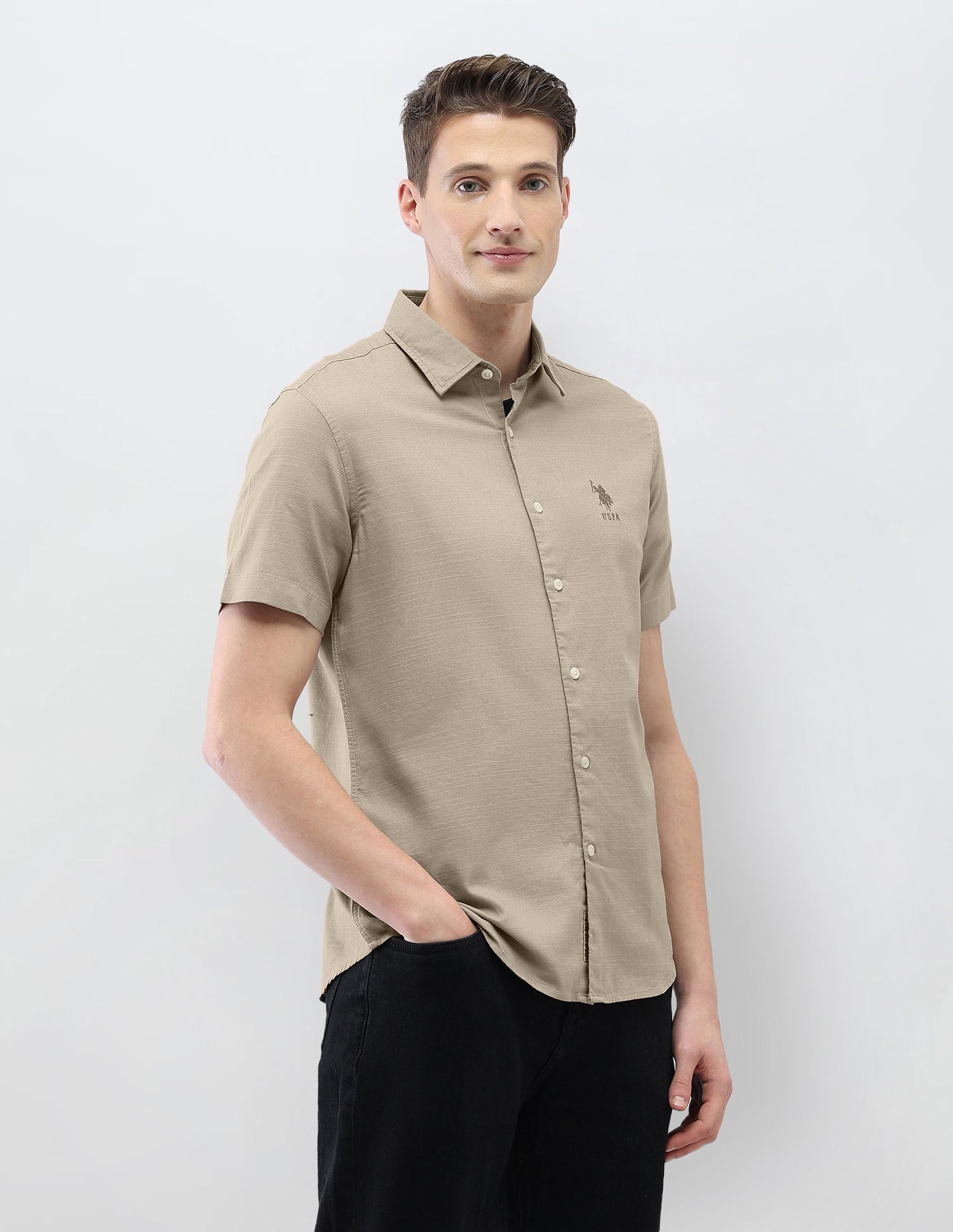 Solid Motel On The Coast Shirt Khaki - U.S. Polo Assn. India | Large