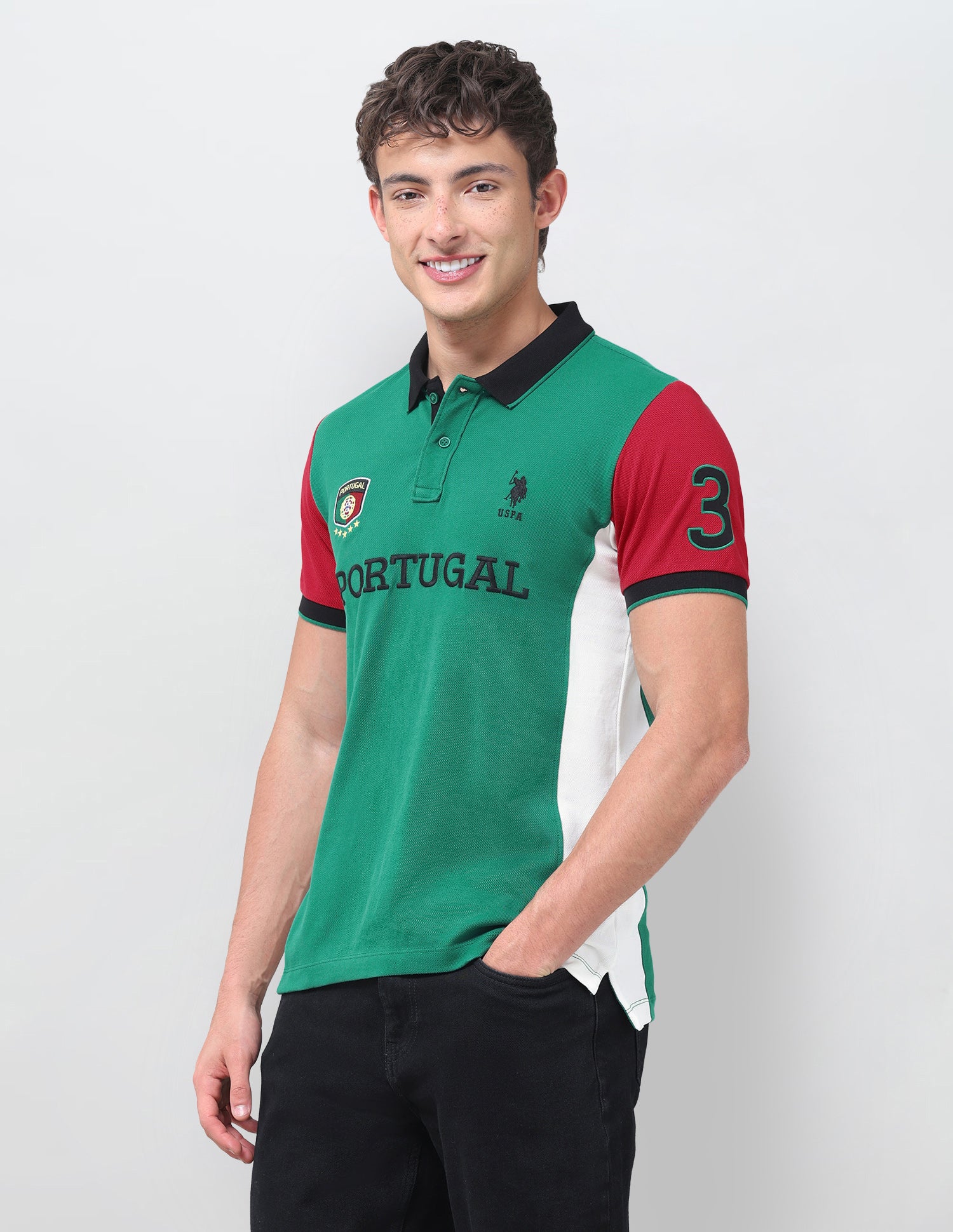 Colourblocked Embroidered Slim Fit Polo Shirt Green - U.S. Polo Assn. India | Large