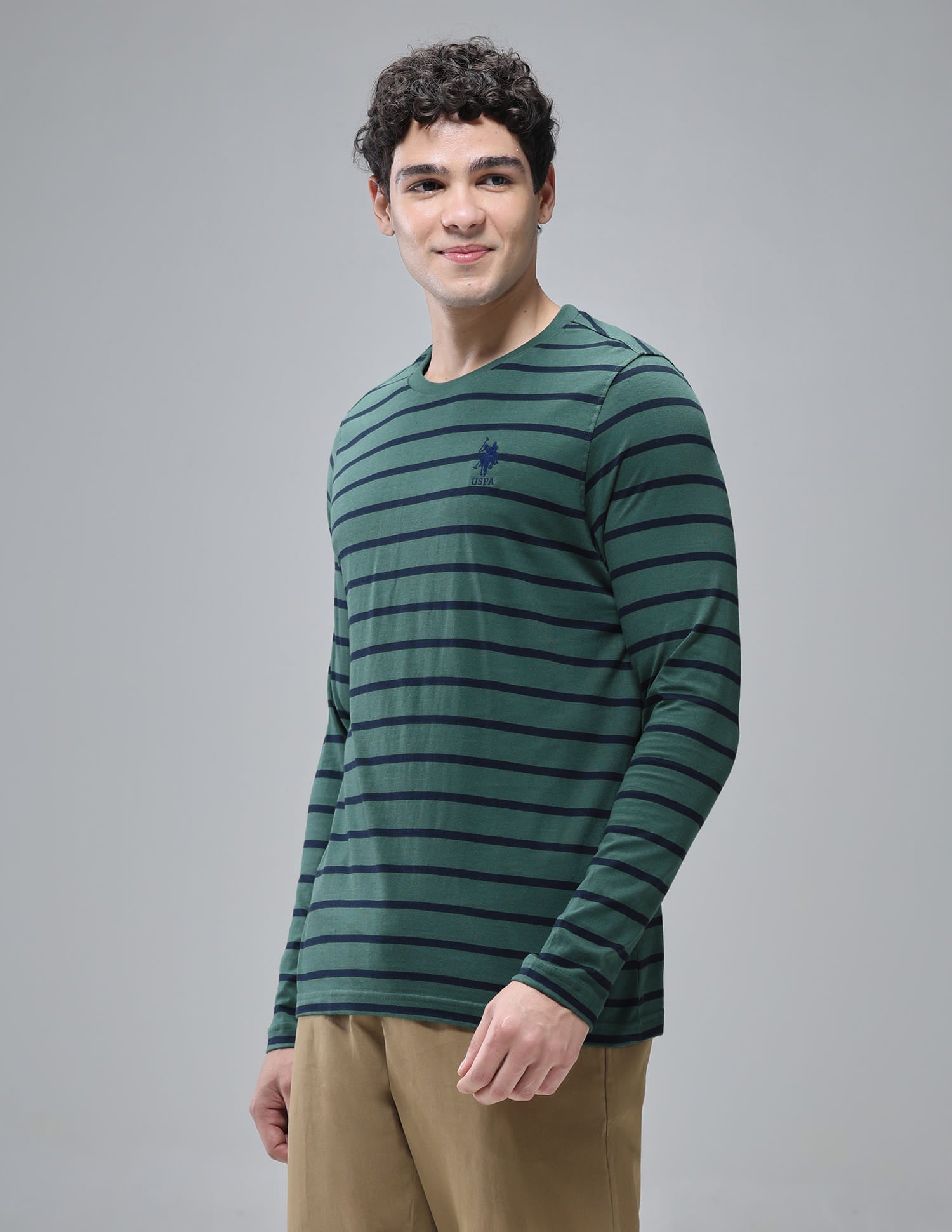 Crew Neck Stripe I694 Lounge T-Shirt - Pack Of 1 Bistro Green - U.S. Polo Assn. India | Large