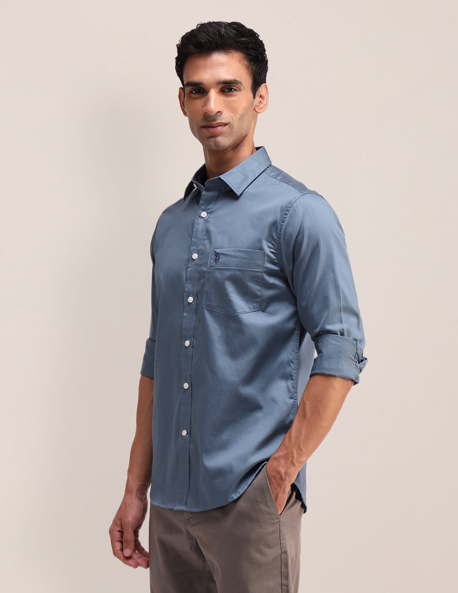 Tailored Fit Satin Shirt Grey - U.S. Polo Assn. India | Large