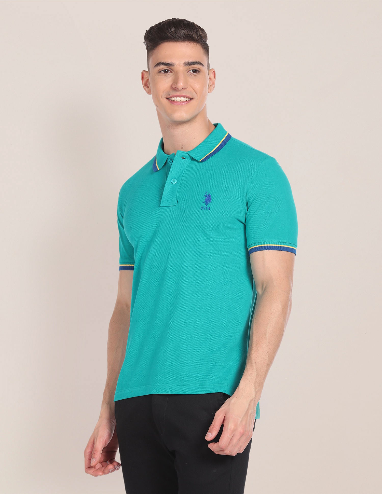 Tipped Collar Slim Fit Polo Shirt Teal - U.S. POLO ASSN. | Large