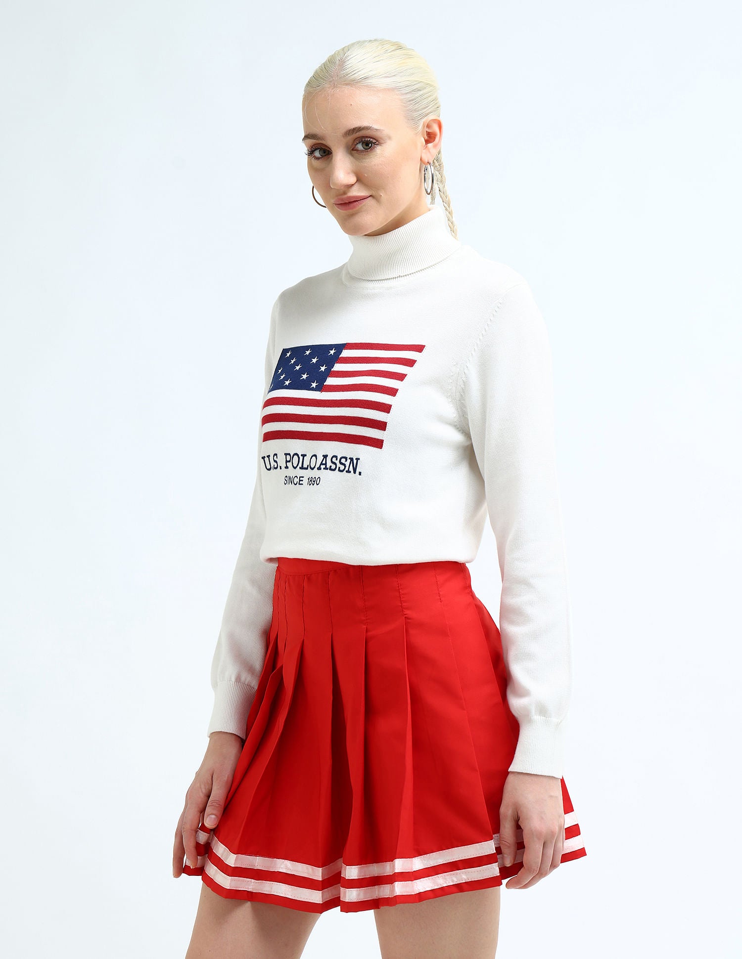 Brand Printed High Neck Sweater Off White - U.S. Polo Assn. India | Large