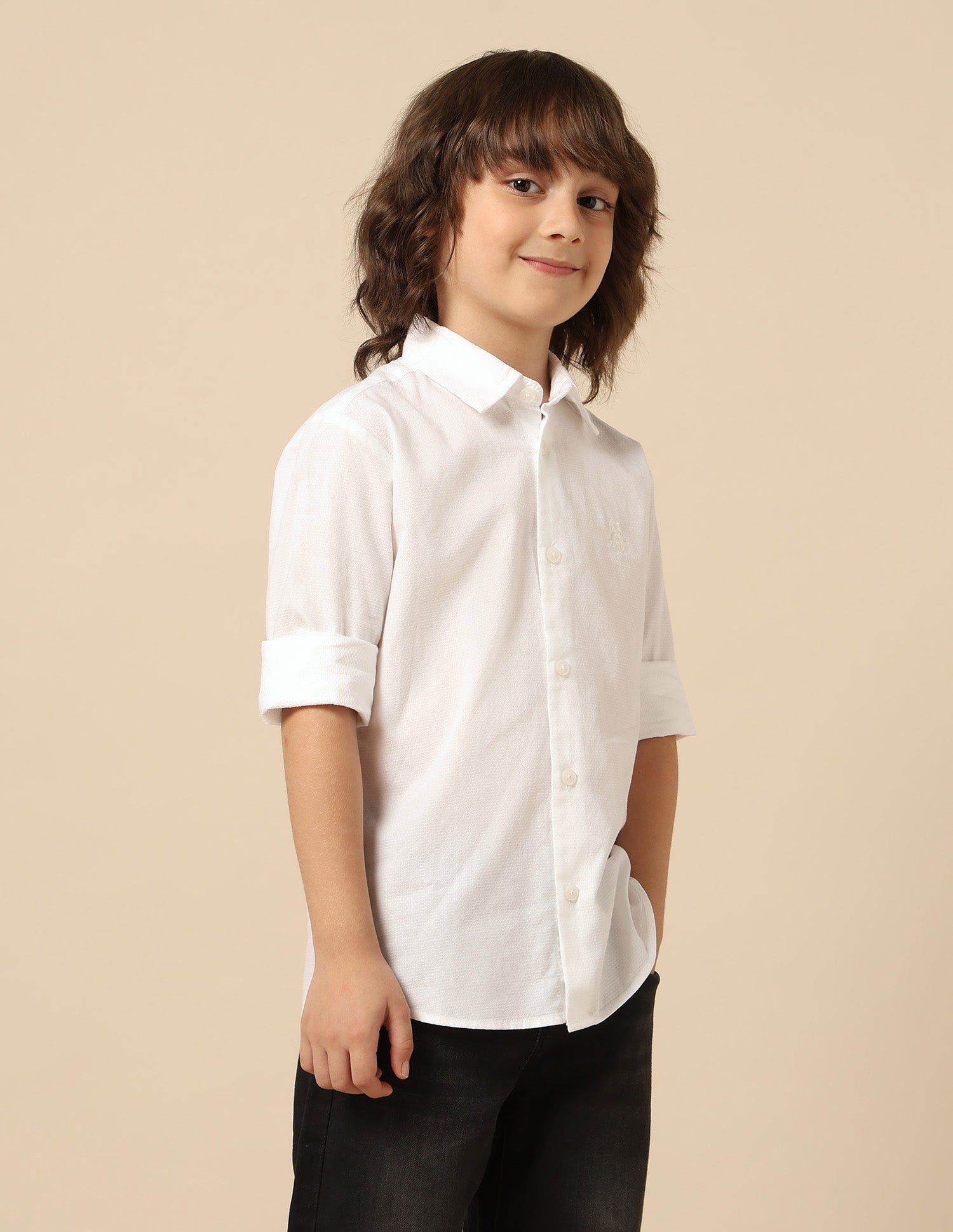 Boys Textured Pure Cotton Shirt White - U.S. POLO ASSN. | Large