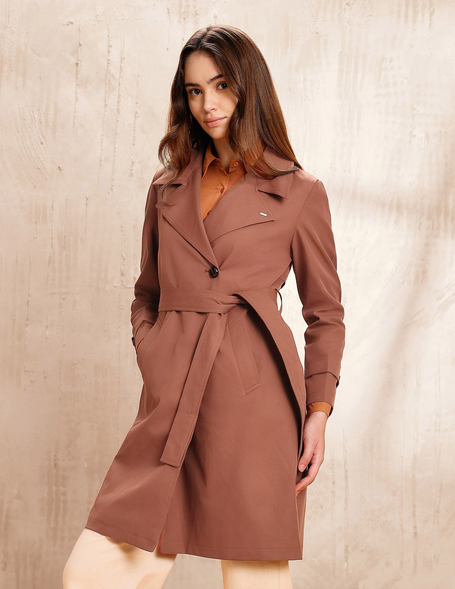 Solid Double Breasted Notch Lapel Trench Coat Orange - U.S. POLO ASSN. | Large