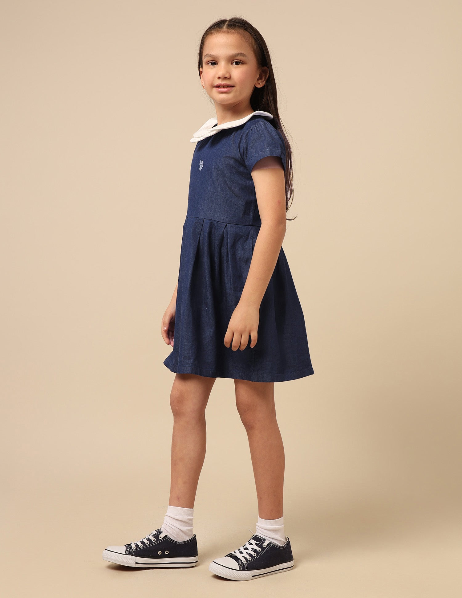 Girls Solid A-Line Dress Indigo - U.S. POLO ASSN. | Large