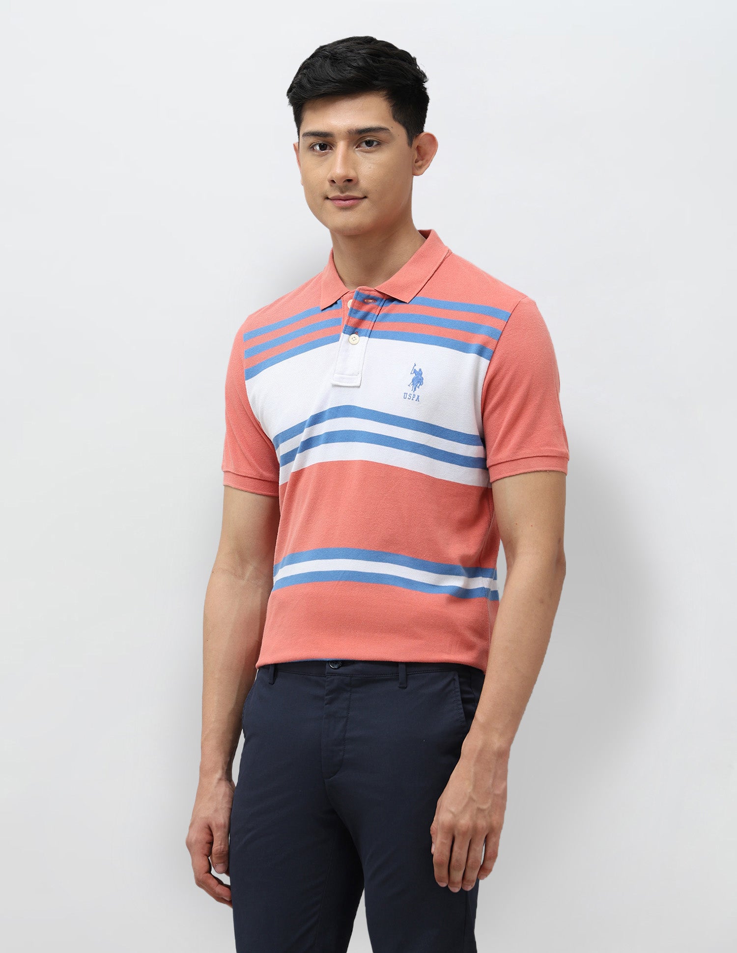 Horizontal Striped Slim Fit Polo Shirt Turquoise - U.S. POLO ASSN. | Large