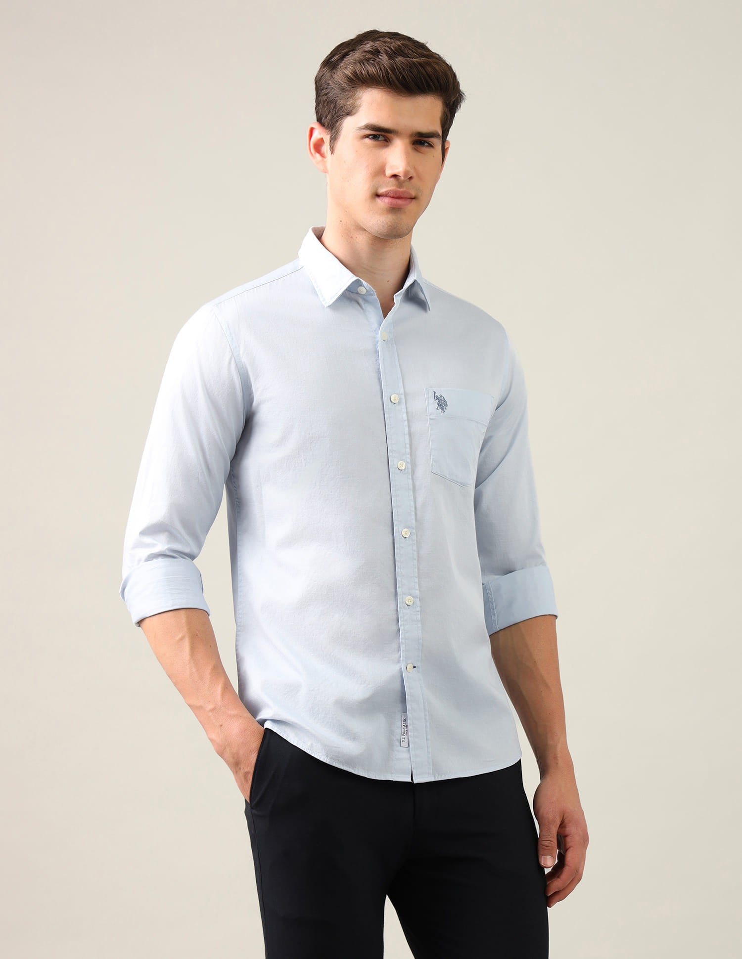 Tailored Fit Twill Shirt Blue - U.S. Polo Assn. India | Large