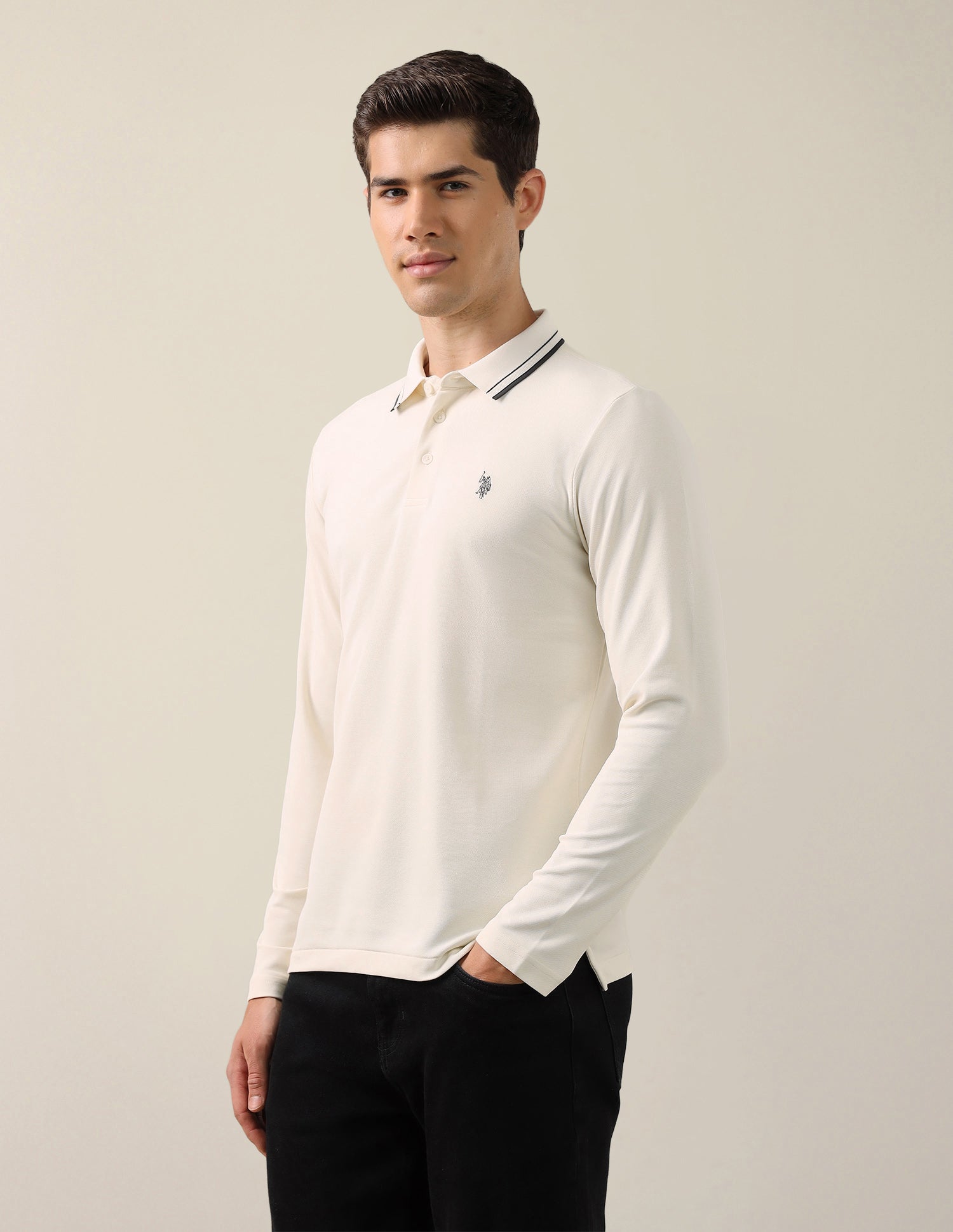 Solid Slim Fit Polo Shirt Off White - U.S. Polo Assn. India | Large