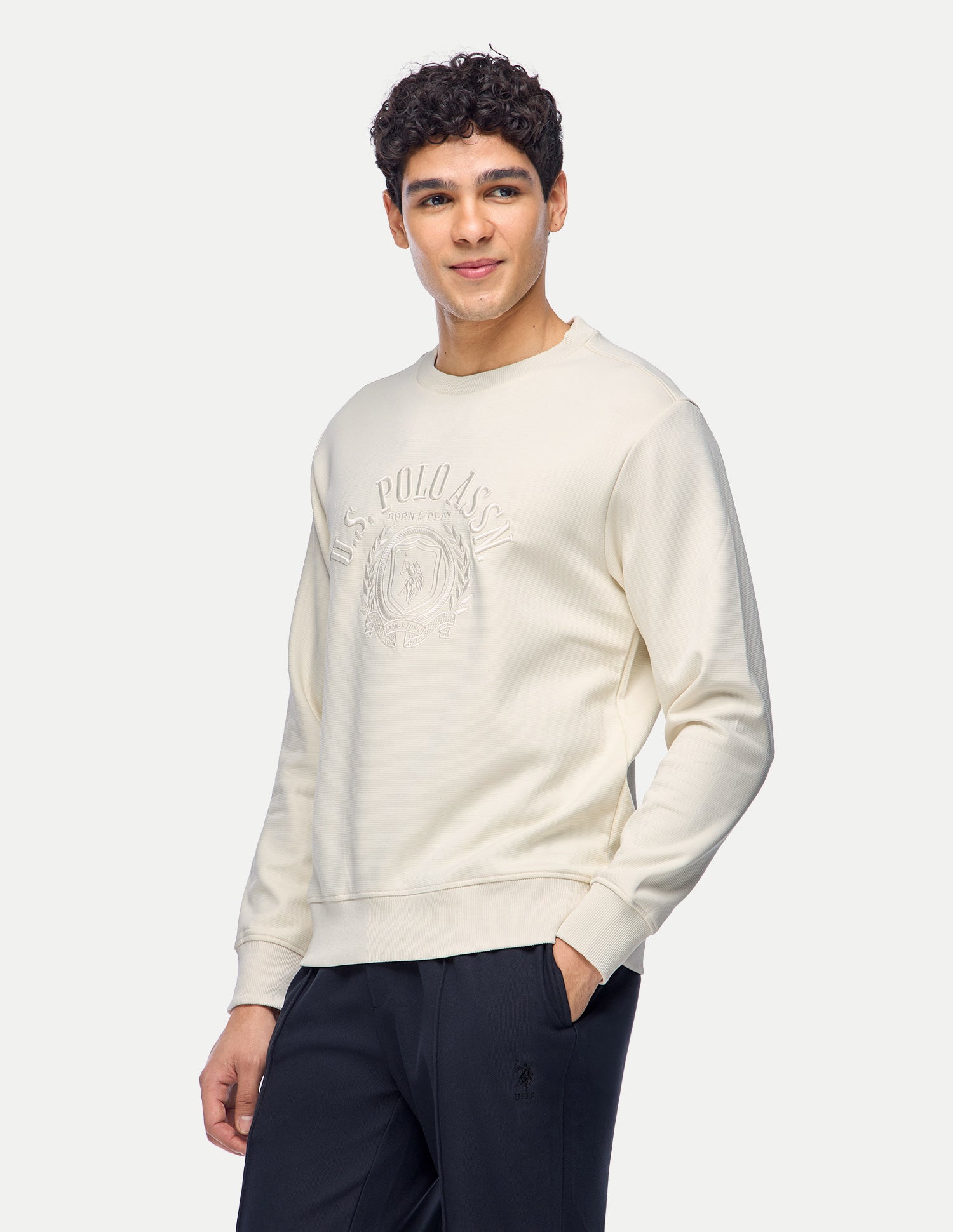 Brand Embroidered Slim Fit Sweatshirt Off White - U.S. Polo Assn. India | Large