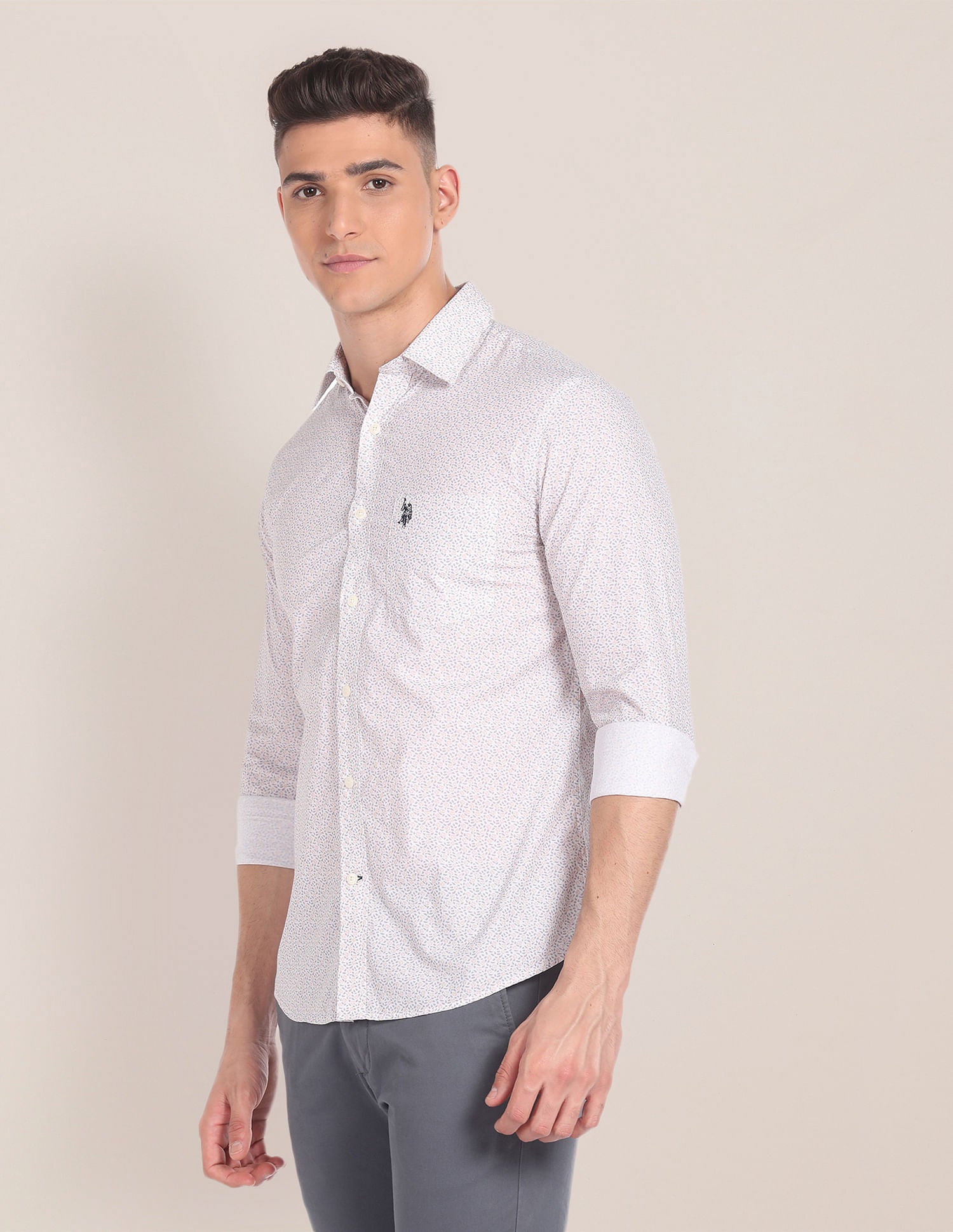 Floral Print Cotton Shirt Off White - U.S. Polo Assn. India | Large