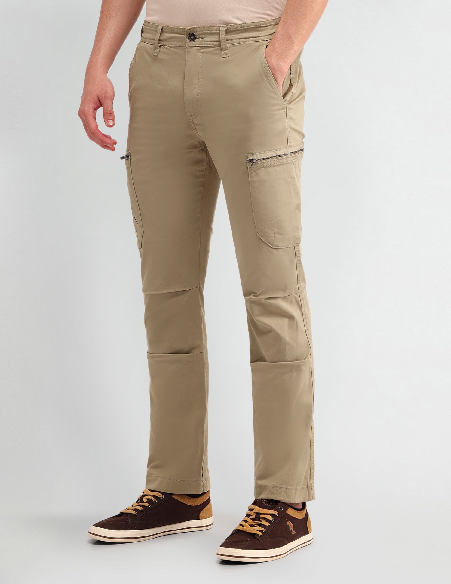 Straight Solid Trousers Khaki - U.S. Polo Assn. India | Large