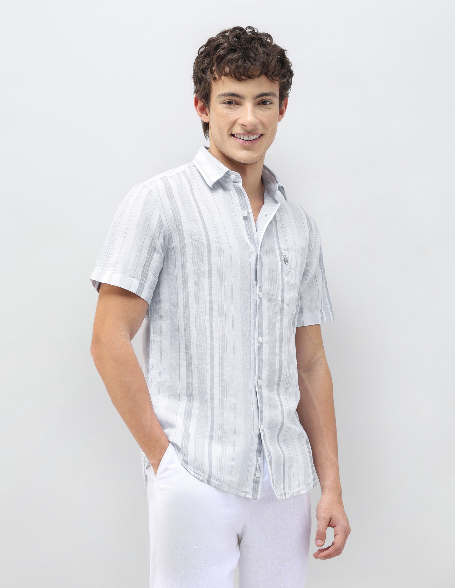 Vertical Striped Regular Fit Shirt Light Grey - U.S. Polo Assn. India | Large