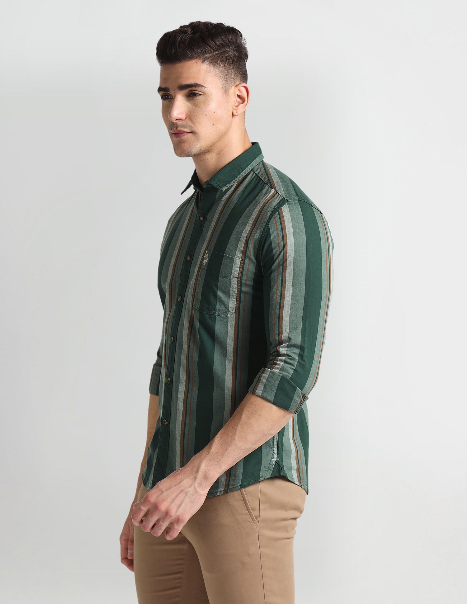 Vertical Stripe Slim Fit Shirt Green - U.S. Polo Assn. India | Large