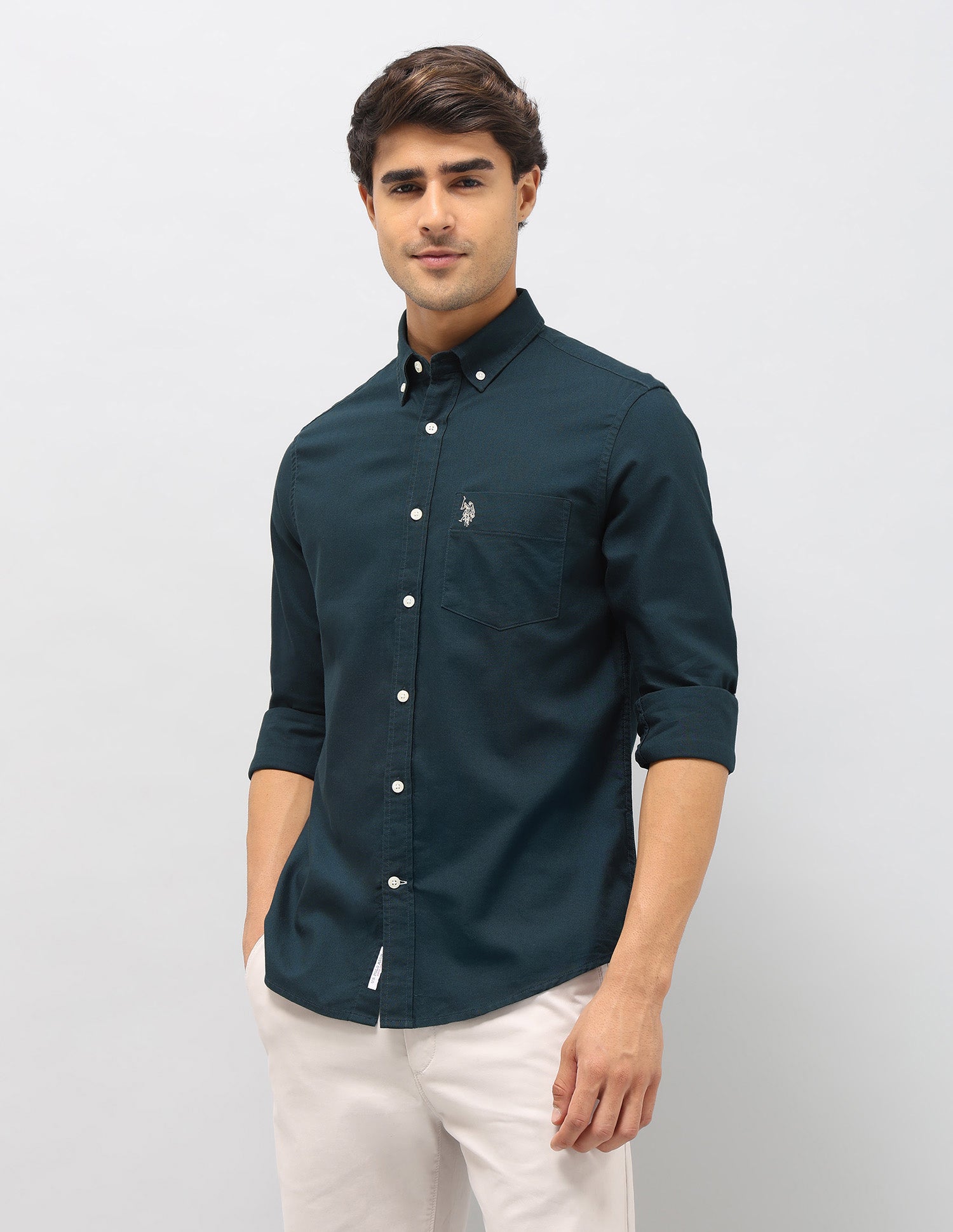 Oxford Tailored Fit Shirt Teal - U.S. Polo Assn. India | Large