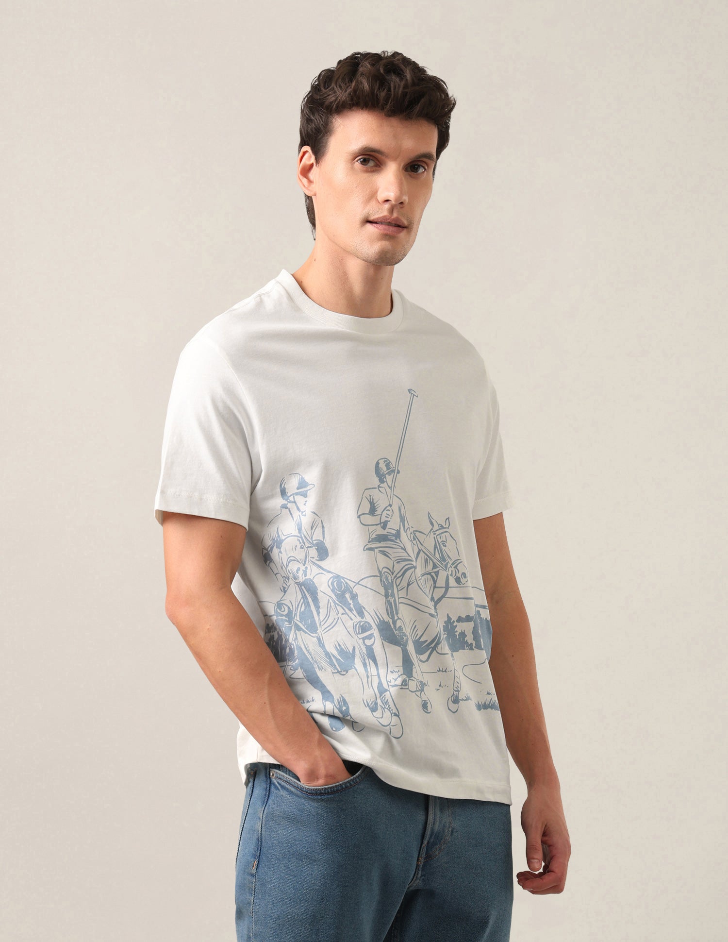 Graphic Brand Printed Regular Fit T-Shirt Ivory - U.S. Polo Assn. India | Large