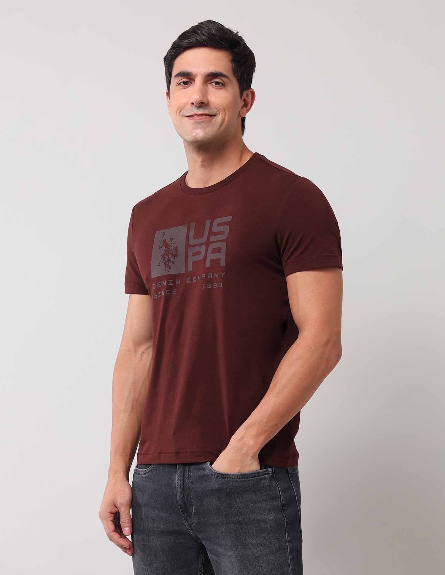 Brand Printed Muscle Fit T-Shirt Burgundy - U.S. Polo Assn. India | Large