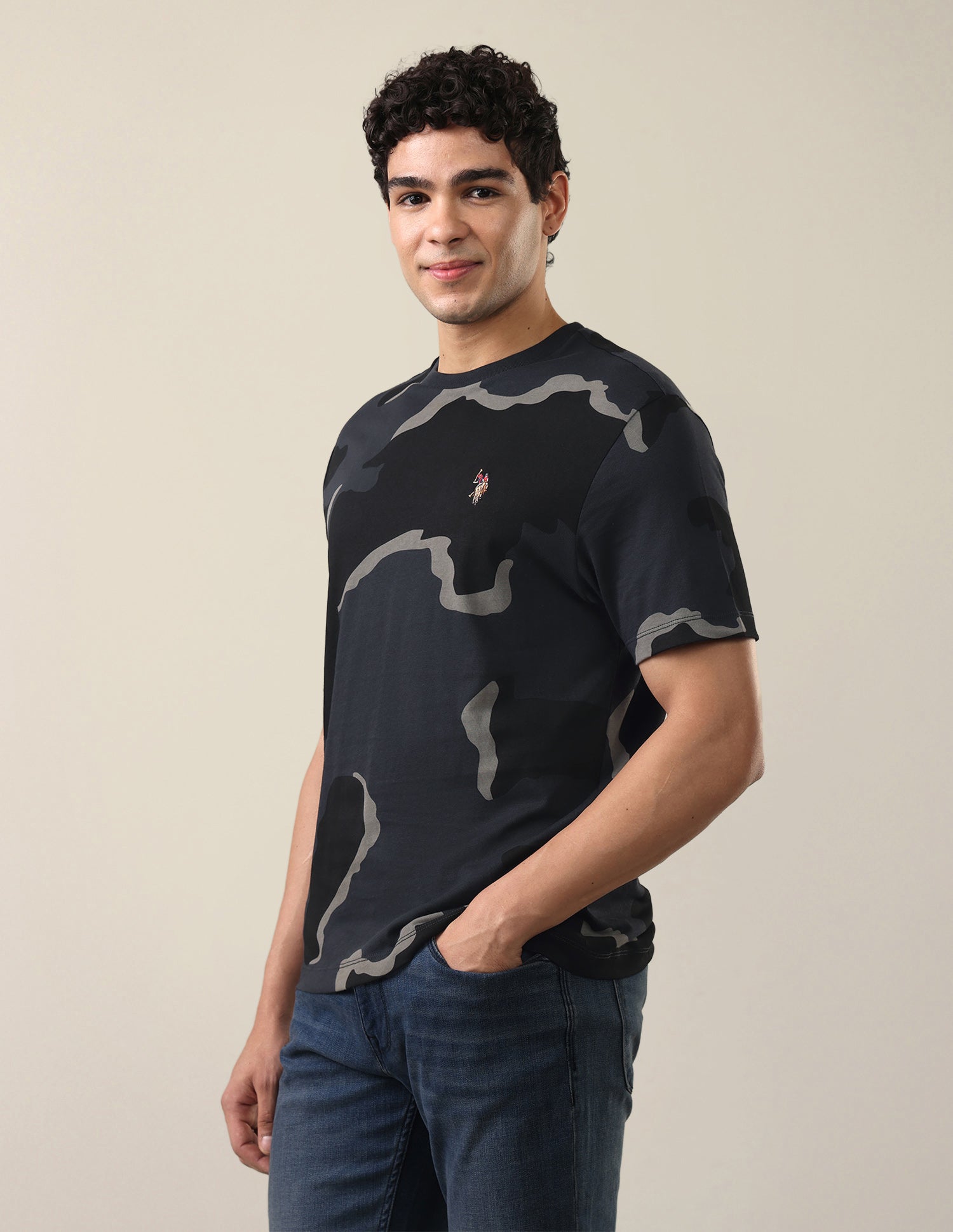 All-Over Printed Relaxed Fit T-Shirt Grey - U.S. Polo Assn. India | Large