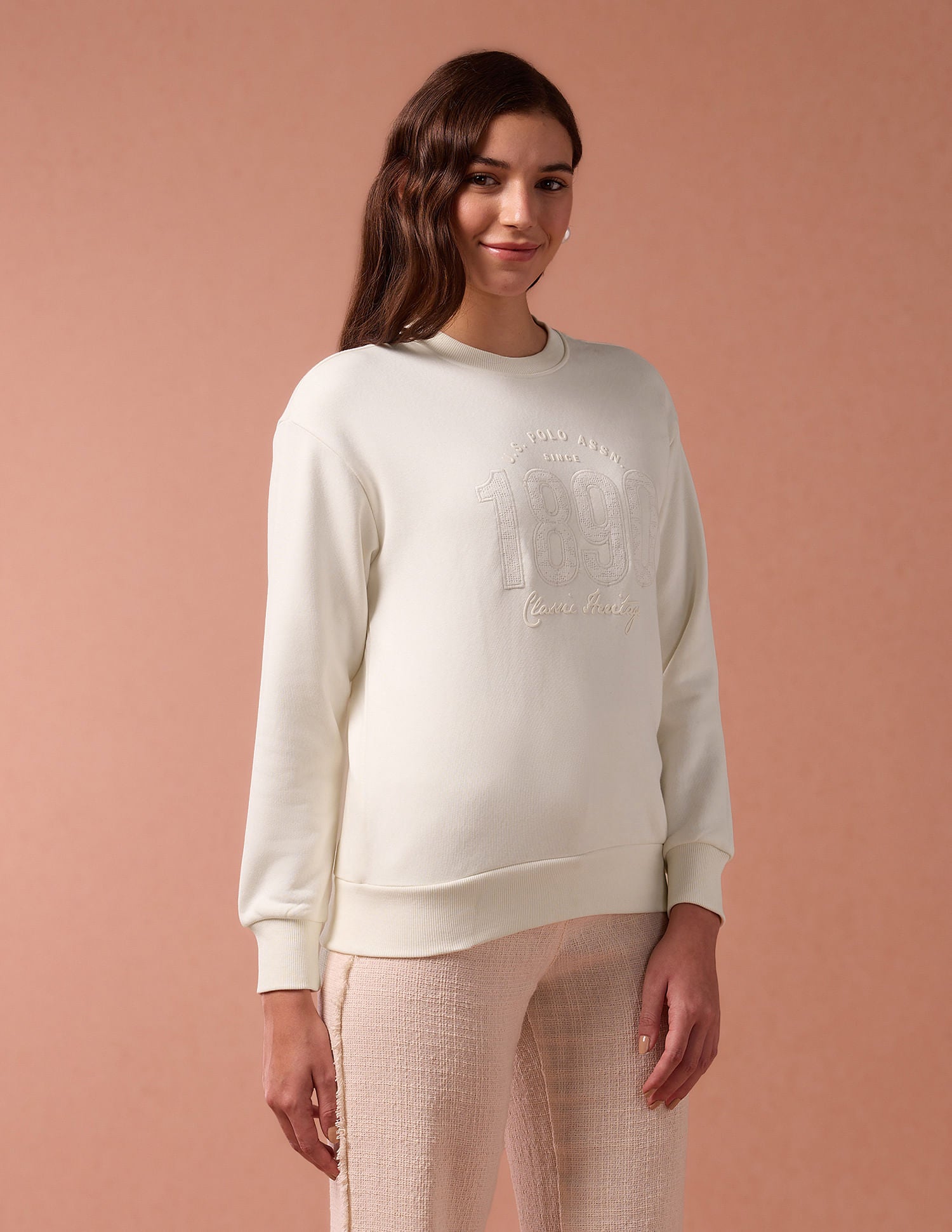 Brand Printed Regular Fit Sweatshirt Cream - U.S. Polo Assn. India | Large