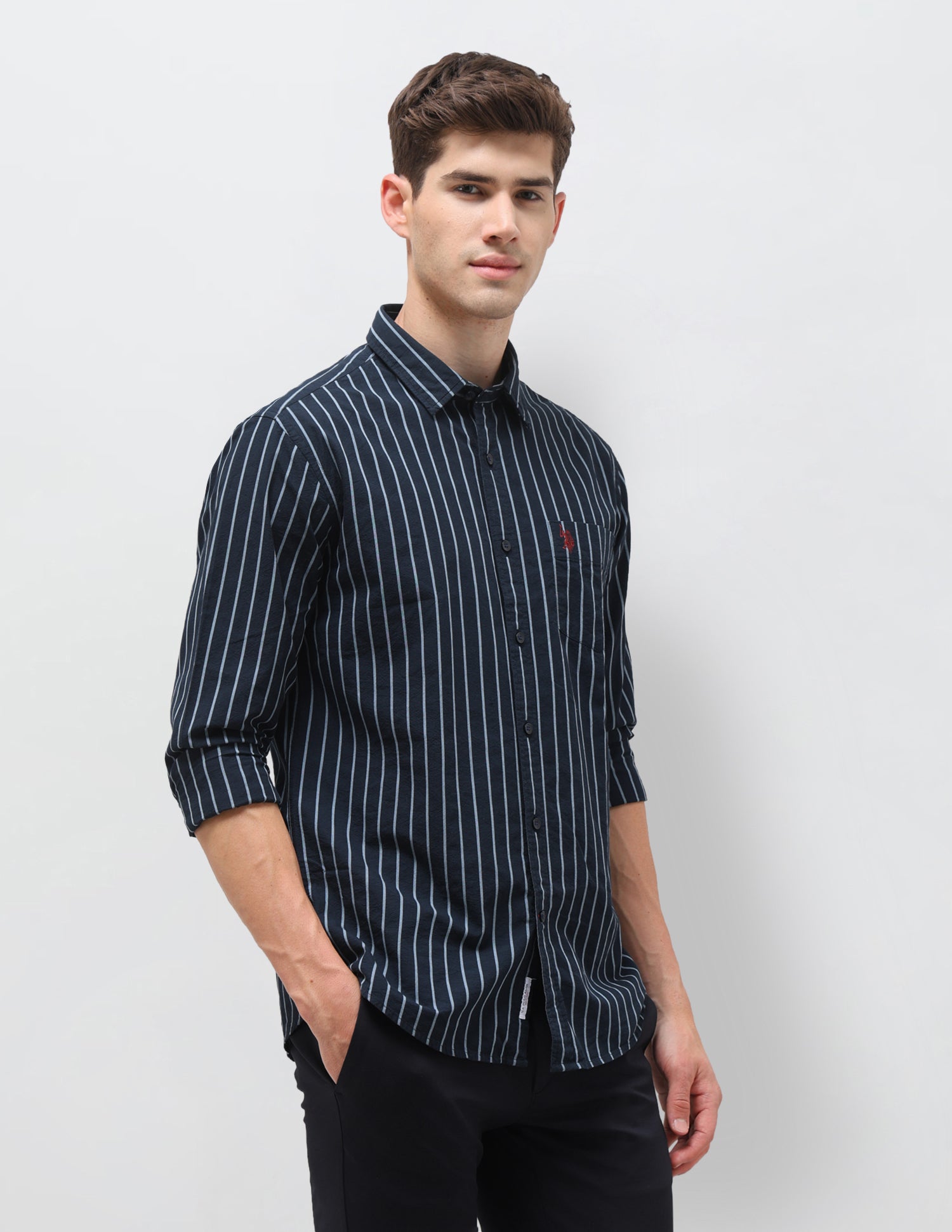 Seersucker Vertical Striped Shirt Navy - U.S. Polo Assn. India | Large