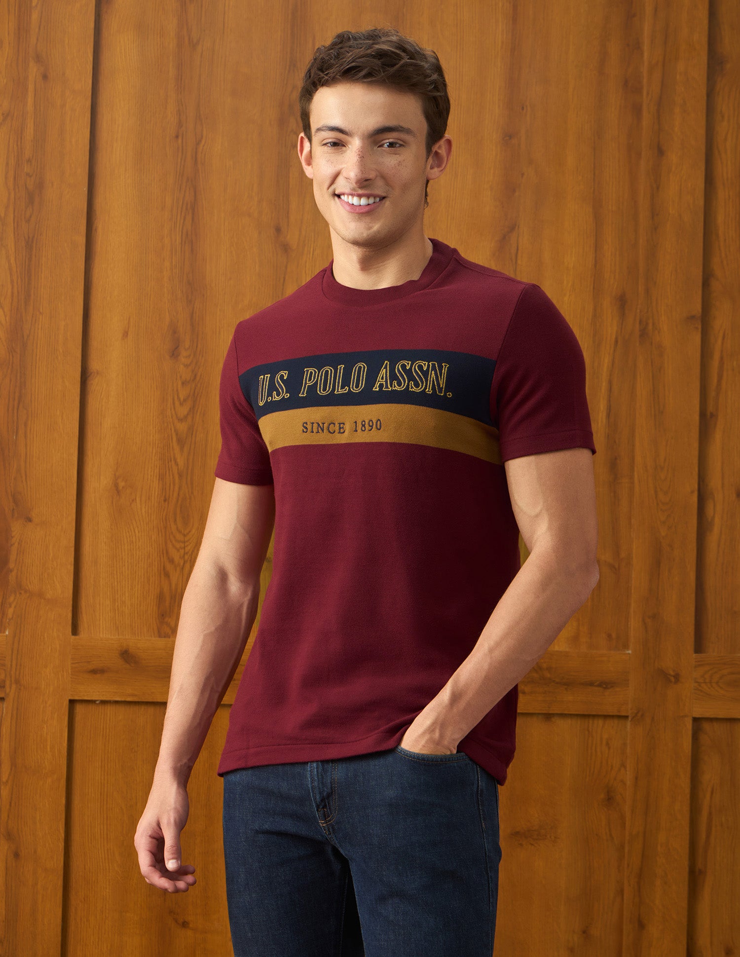 Brand Embroidered Slim Fit T-Shirt Maroon - U.S. Polo Assn. India | Large