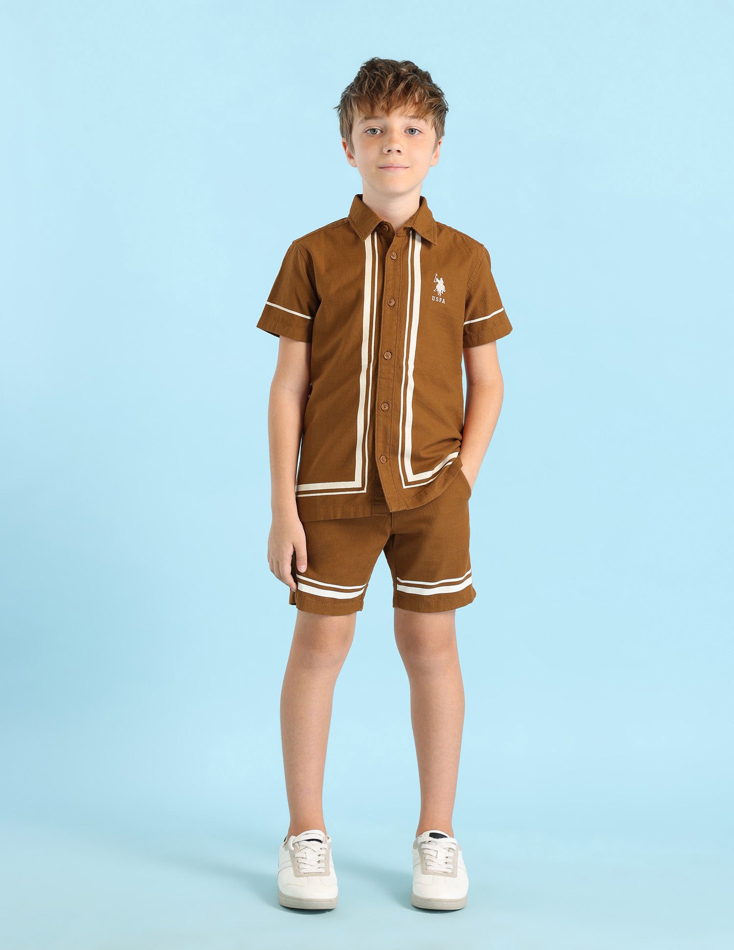 Boys Vertical Striped Boxy Fit Shirt Brown - U.S. POLO ASSN. | Large