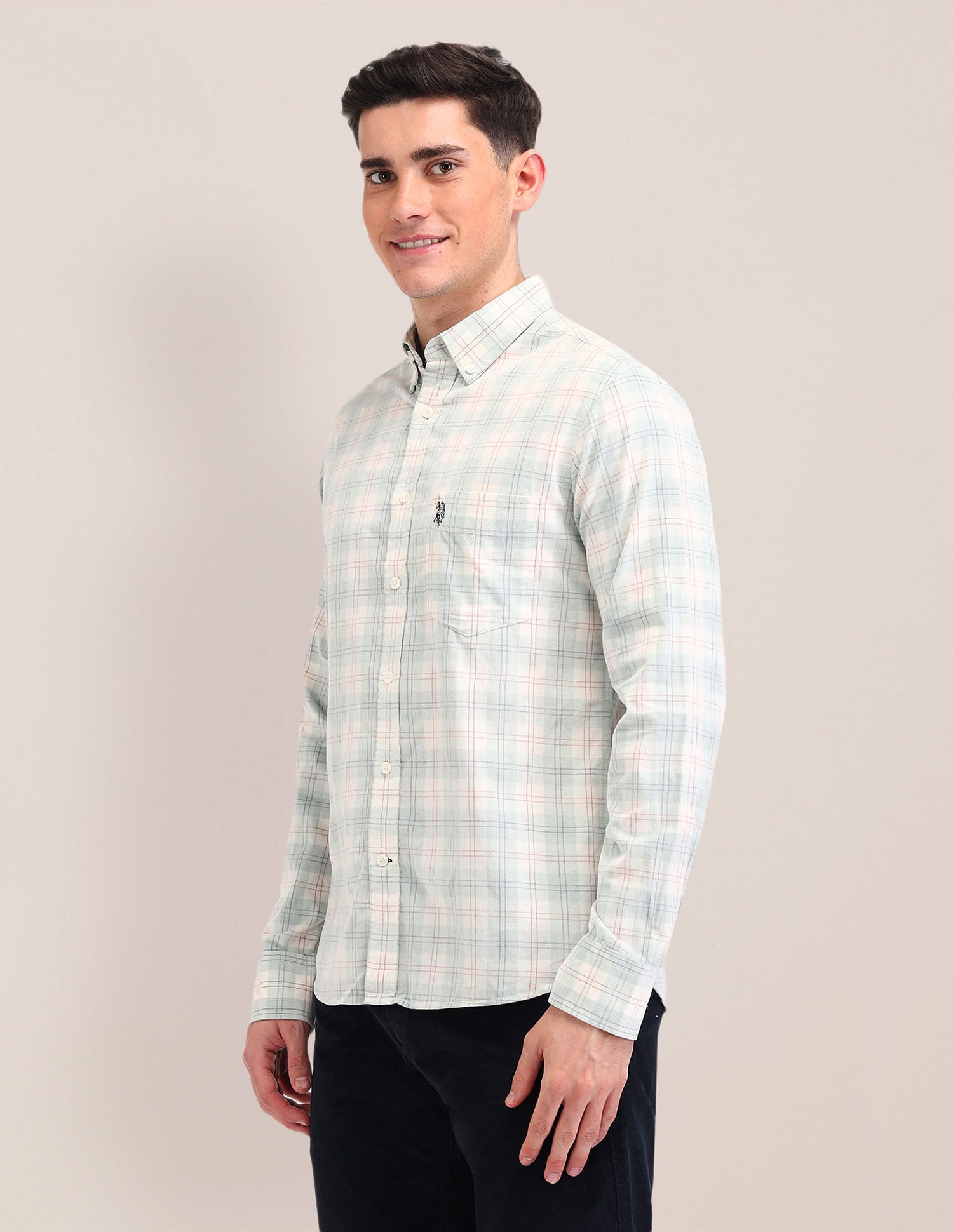 Tailored Fit Button Down Shirt Light Green - U.S. Polo Assn. India | Large