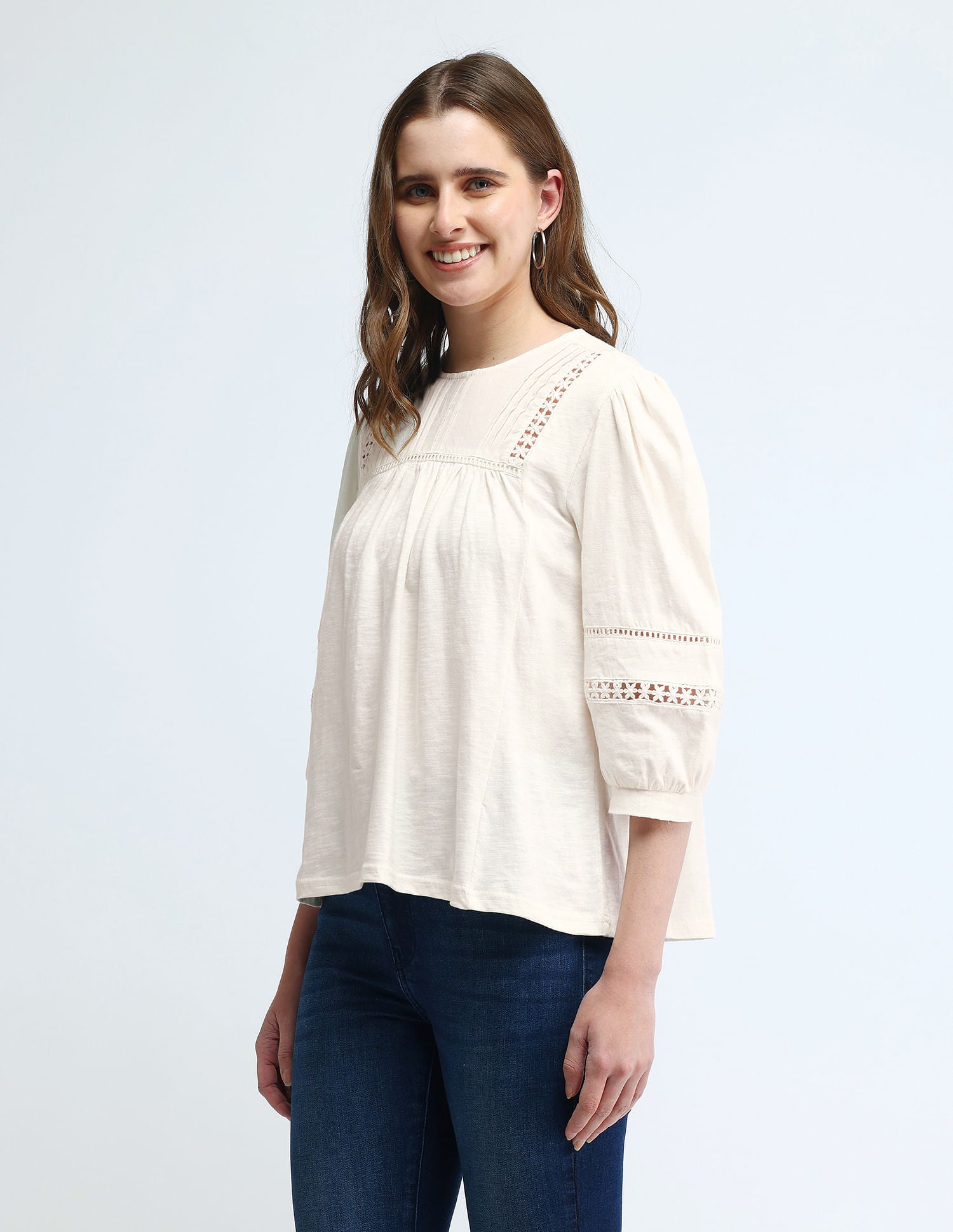 Lace Detailed Cotton Top Off White - U.S. POLO ASSN. | Large