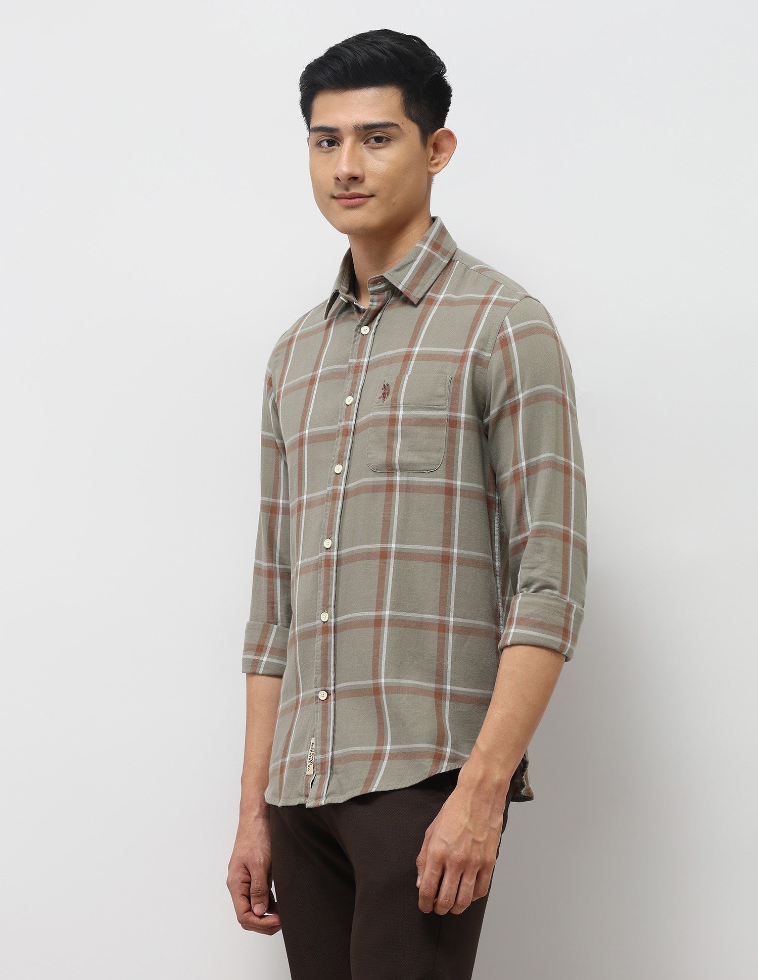 Windowpane Checked Twill Shirt Olive - U.S. Polo Assn. India | Large