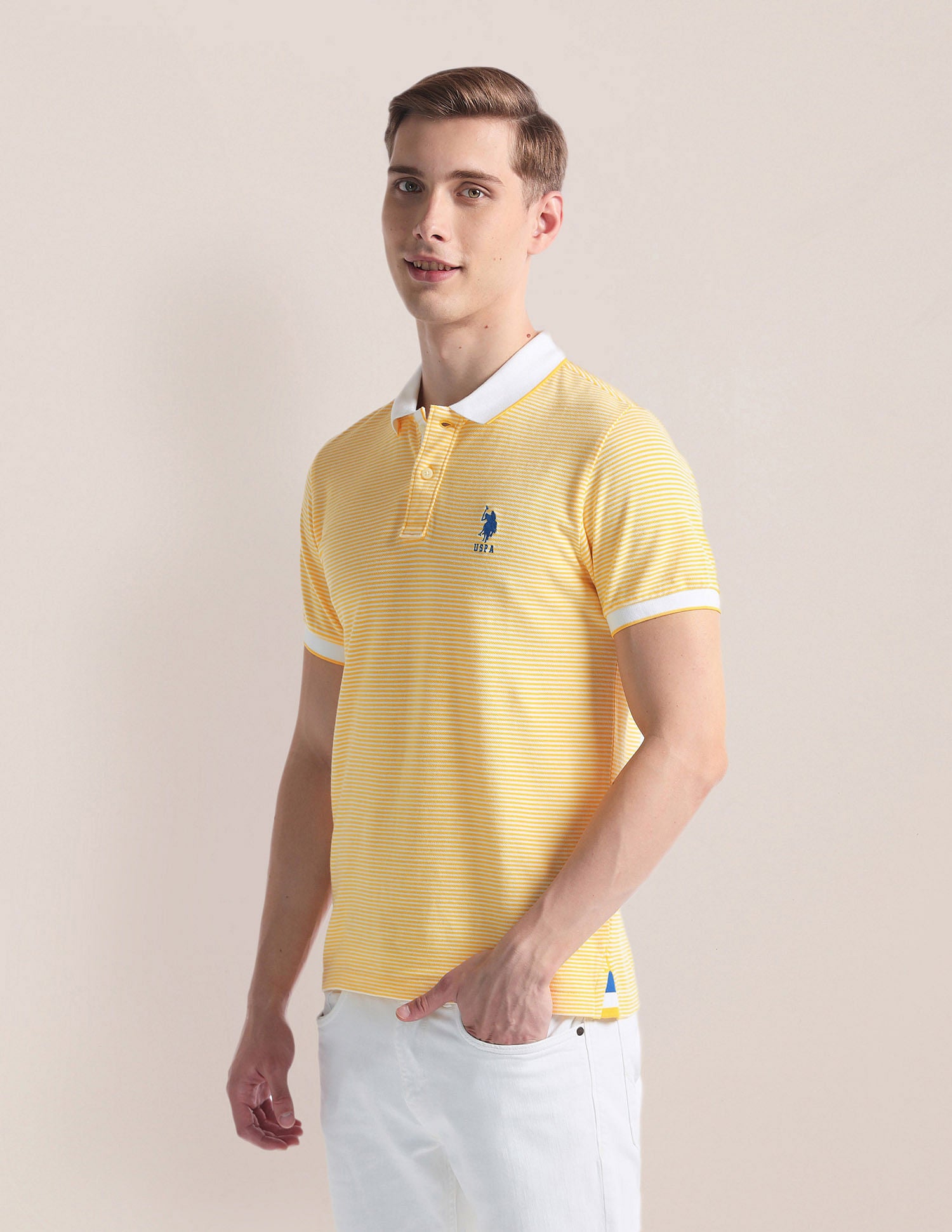 Horizontal Stripe Logo Polo Shirt Yellow - U.S. Polo Assn. India | Large