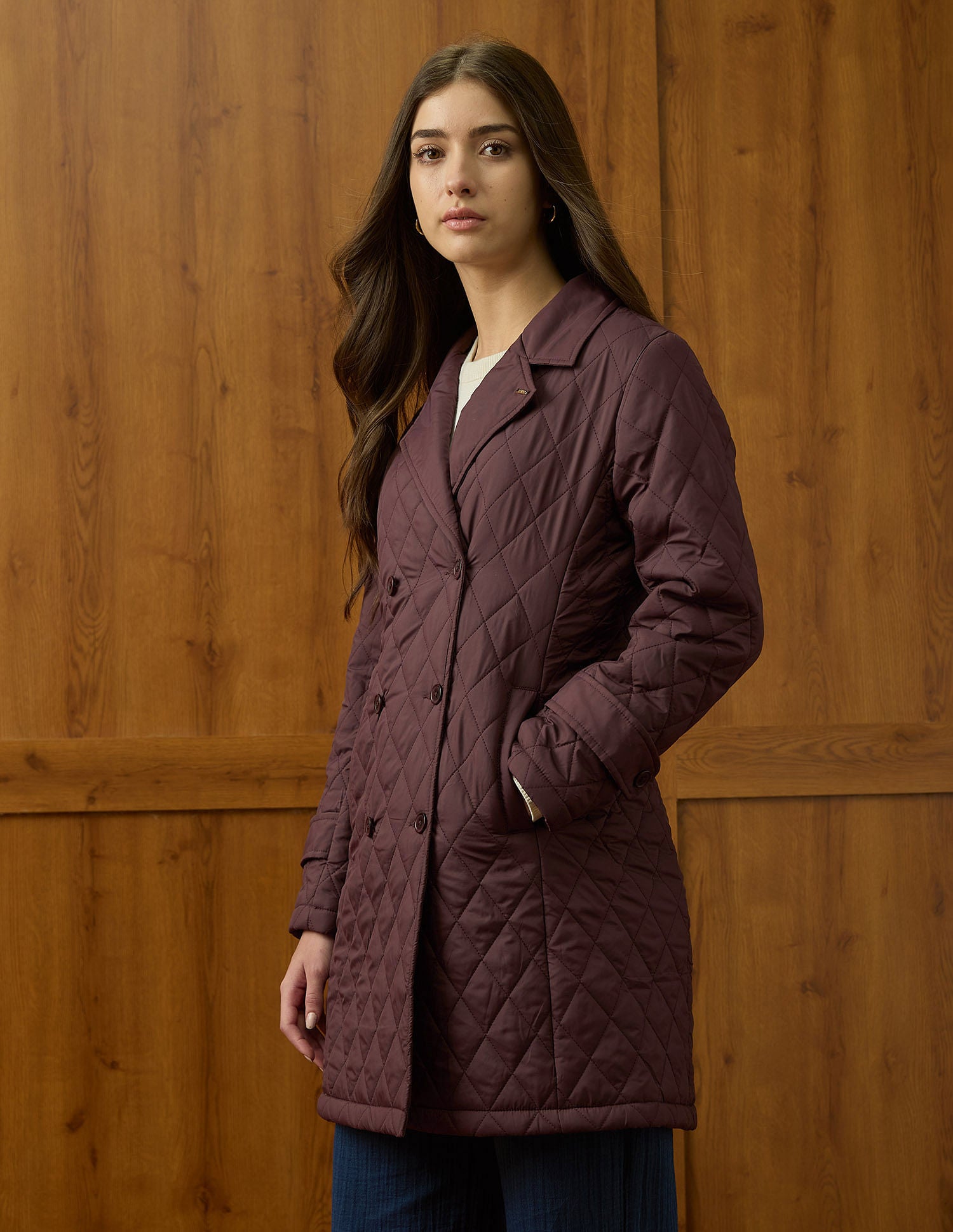 Longline Quilted Jacket Wine - U.S. POLO ASSN. | Large