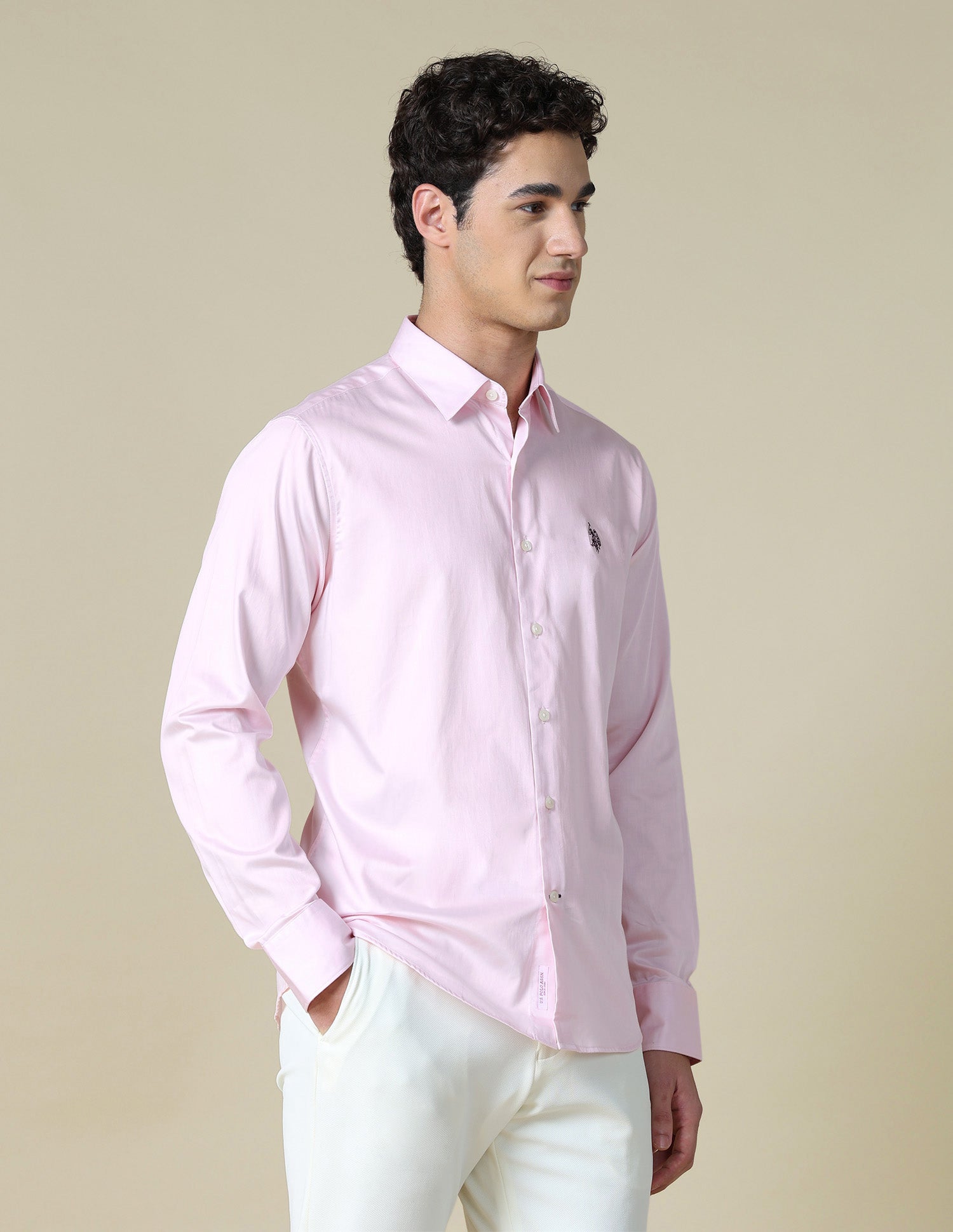 Solid Satin Shirt Light Pink - U.S. Polo Assn. India | Large