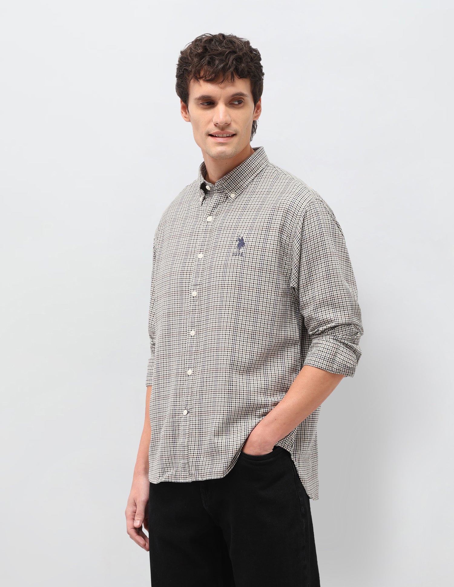 Grid Tattersall Checked Dobby Shirt Beige - U.S. Polo Assn. India | Large