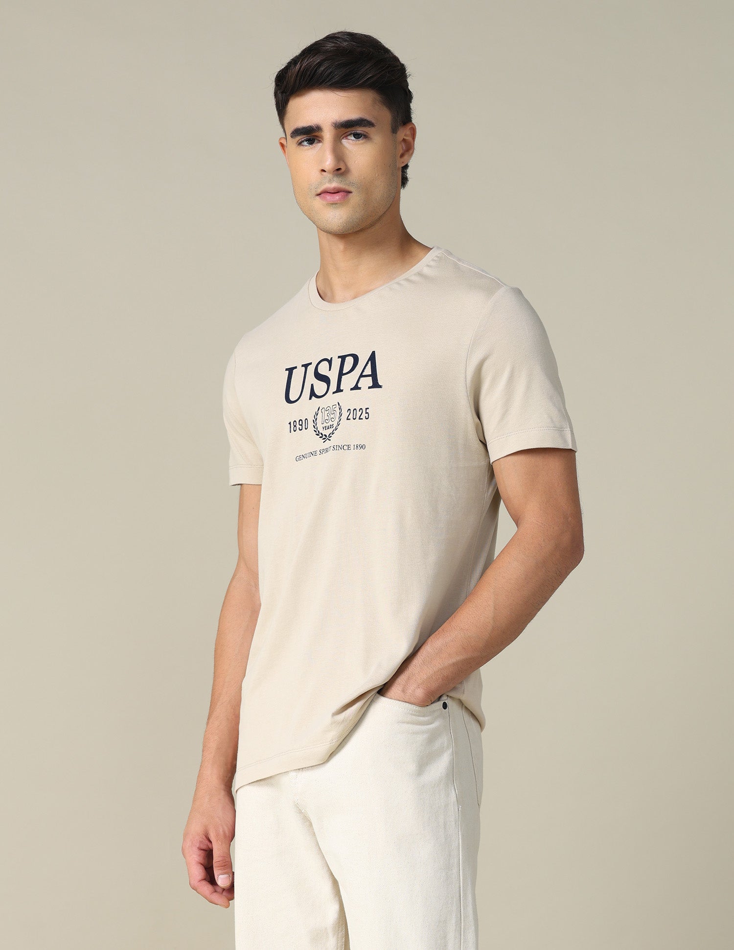 Brand Printed Regular Fit T-shirt Light Beige - U.S. POLO ASSN. | Large