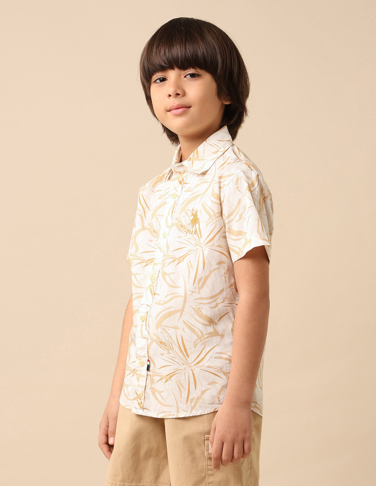 Boys Abstract Printed Pure Cotton Shirt Yellow - U.S. POLO ASSN. | Large