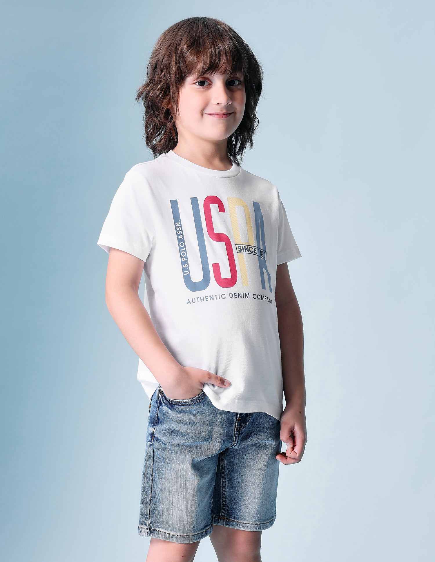 Boys Brand Printed Pure Cotton T-Shirt White - U.S. POLO ASSN. | Large