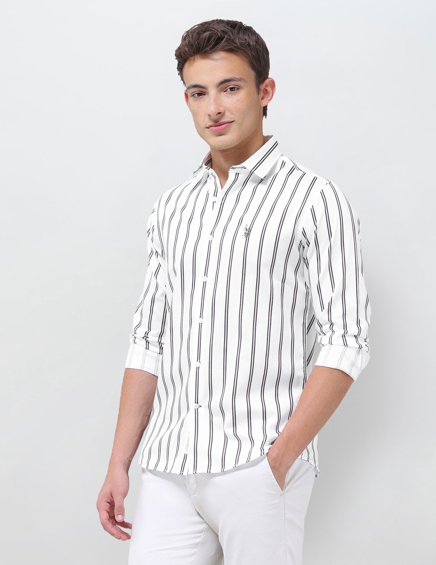Tailored Fit Vertical Striped Shirt White - U.S. Polo Assn. India | Large