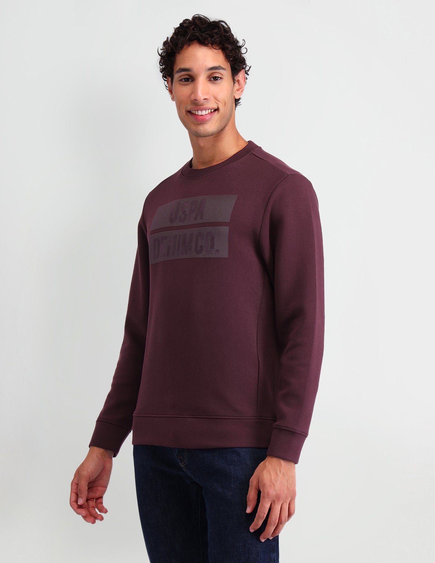 Brand Printed Regular Fit Sweatshirt Wine - U.S. POLO ASSN. | Large