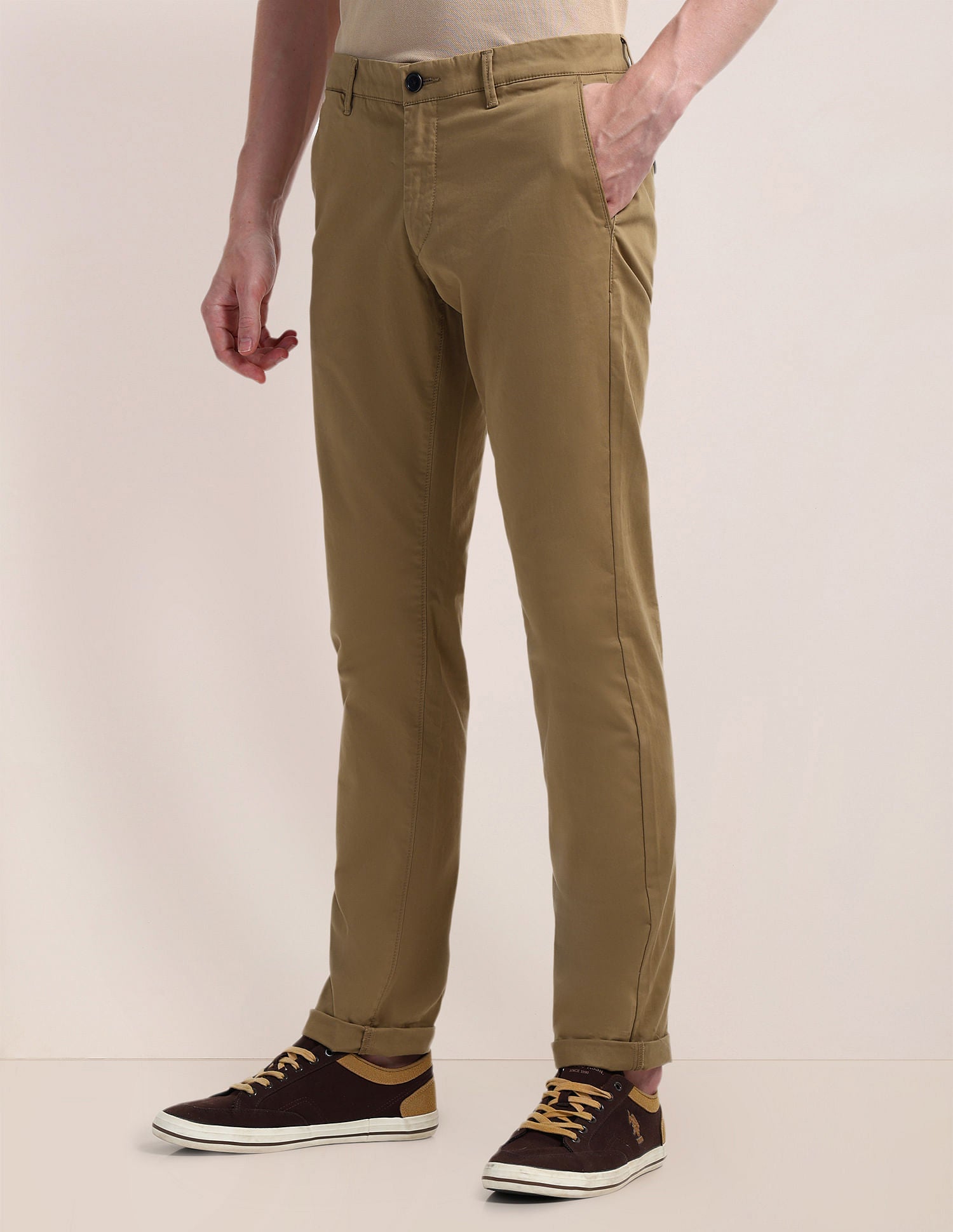 Solid Denver Slim Fit Trousers Khaki - U.S. POLO ASSN. | Large