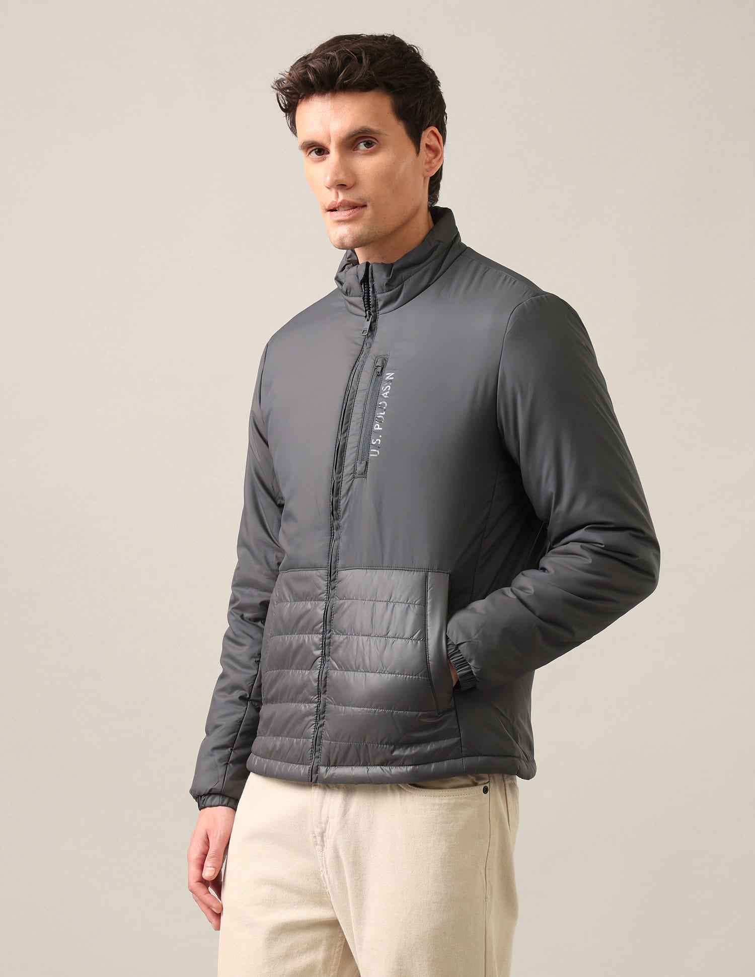 High Neck Solid Jacket Grey - U.S. Polo Assn. India | Large